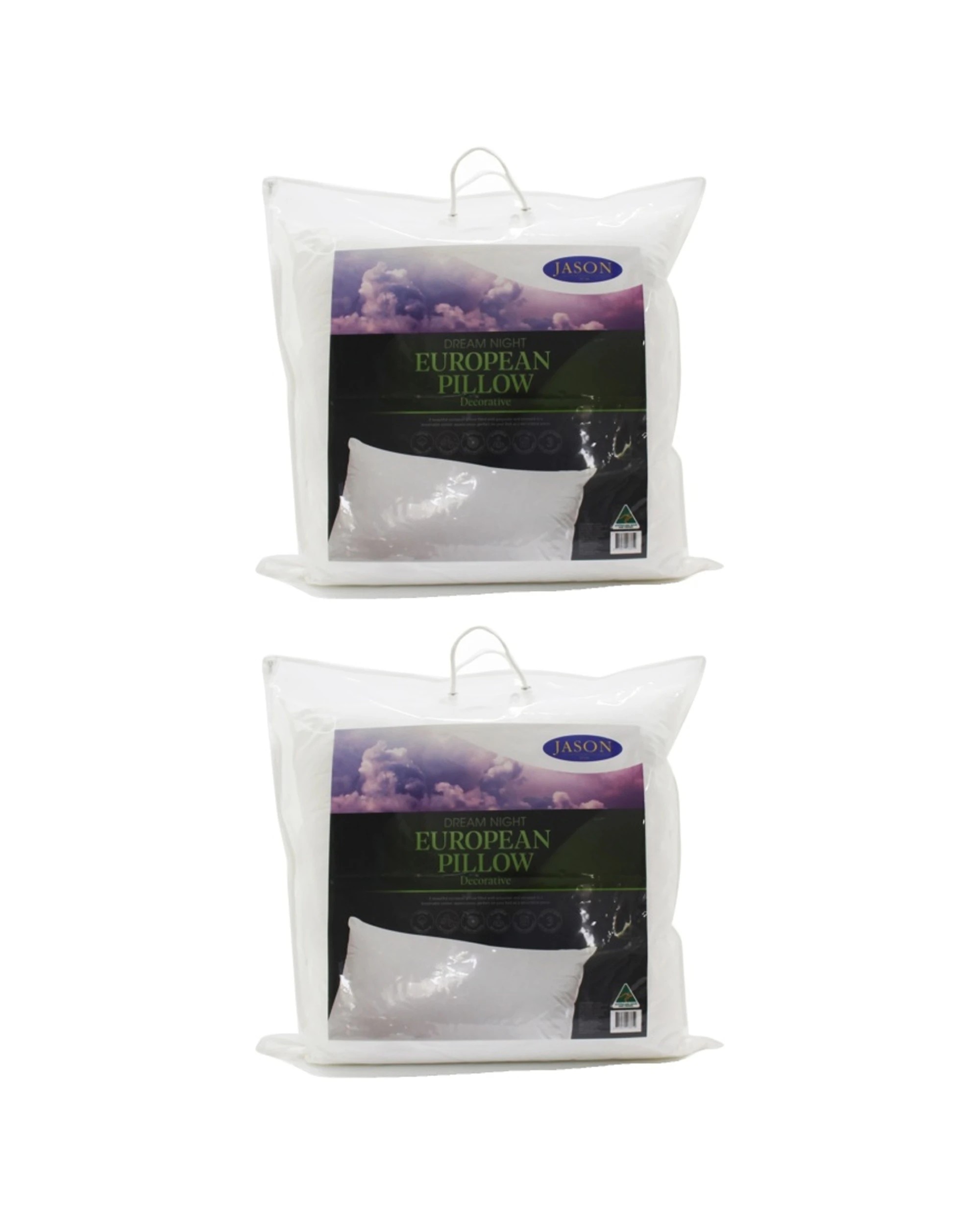 1 Jason Dream Night European Pillow Low Allergenic Cotton Japara Cover 2PK 65x65cm - White, 1 of 4