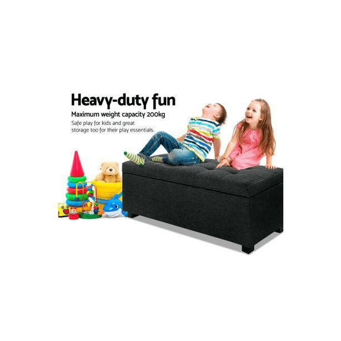 5 Artiss Storage Ottoman Blanket Box 97cm Linen - Black, 5 of 7