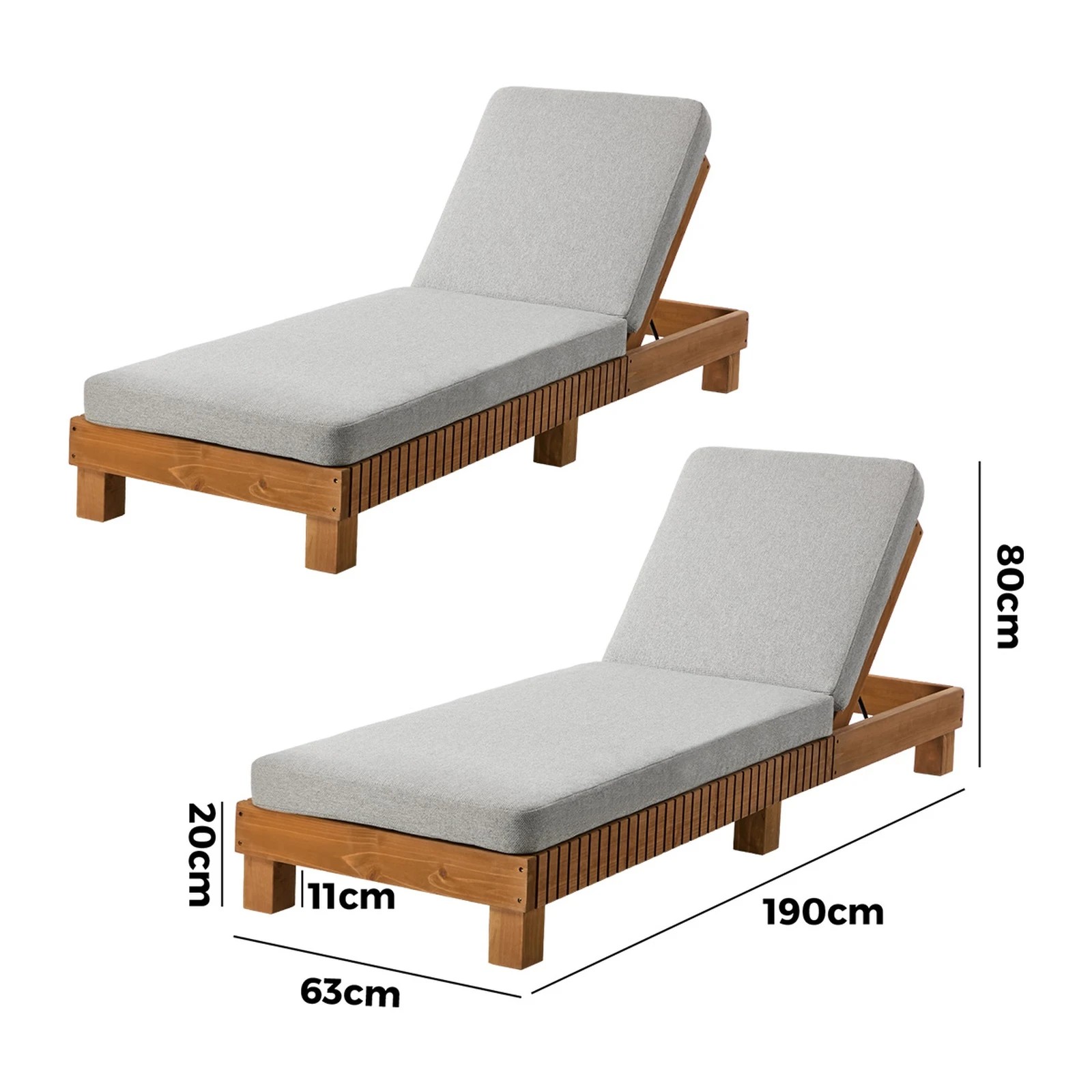 Livsip 2PCS Outdoor Sun Lounge Set Wooden Lounger Daybed Patio ...