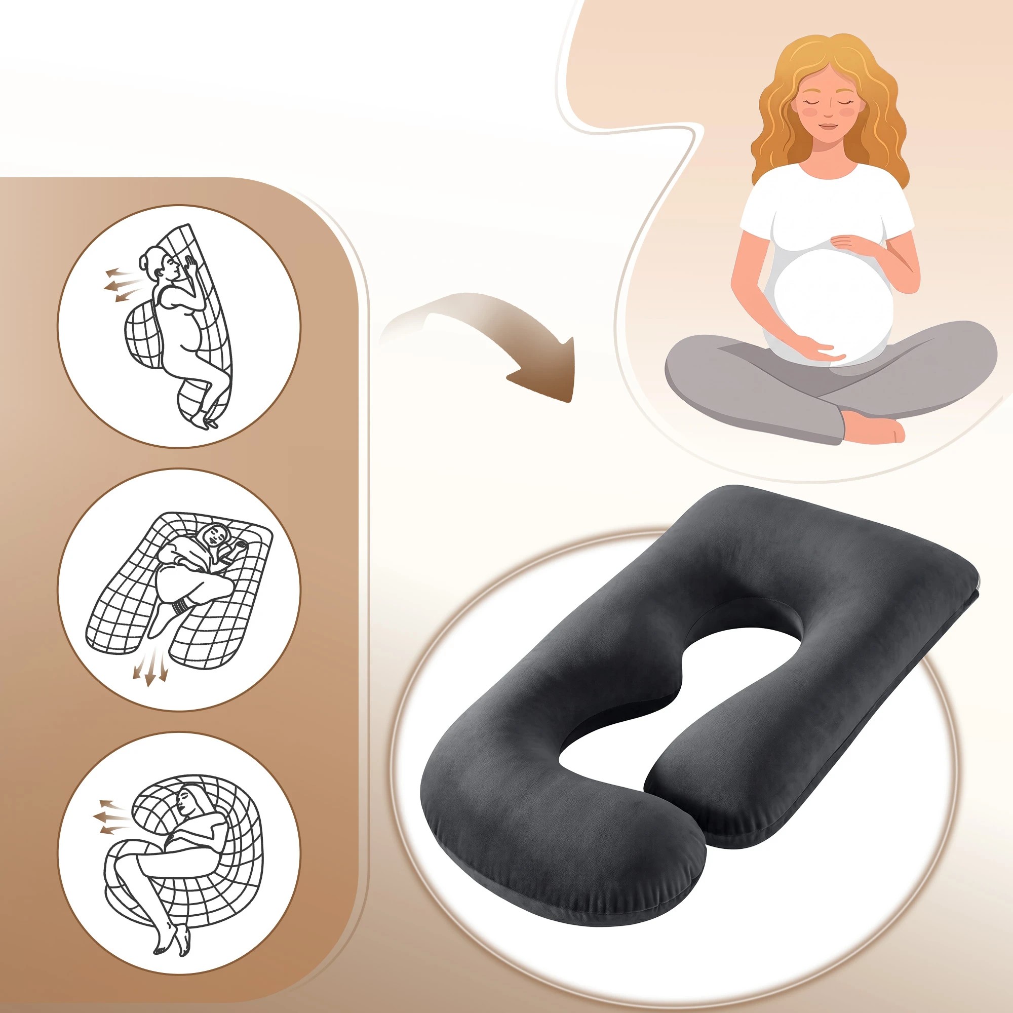 6 Giselle Bedding G-Shaped Maternity Pillow for Back and Belly Support - Grey, 6 of 9