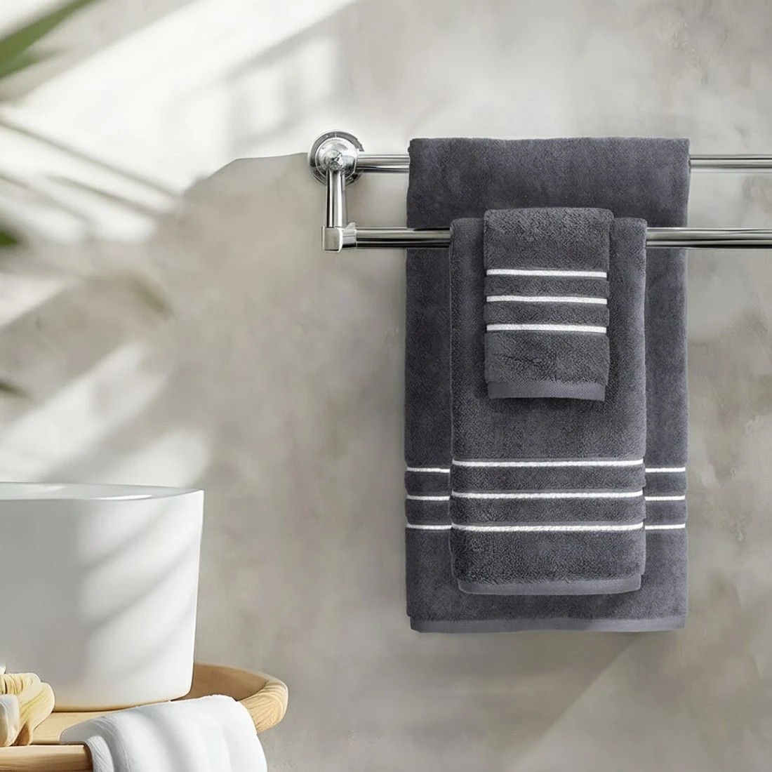 3 6 Pack Bath Towels Set Cotton Towel - Grey, 3 of 4