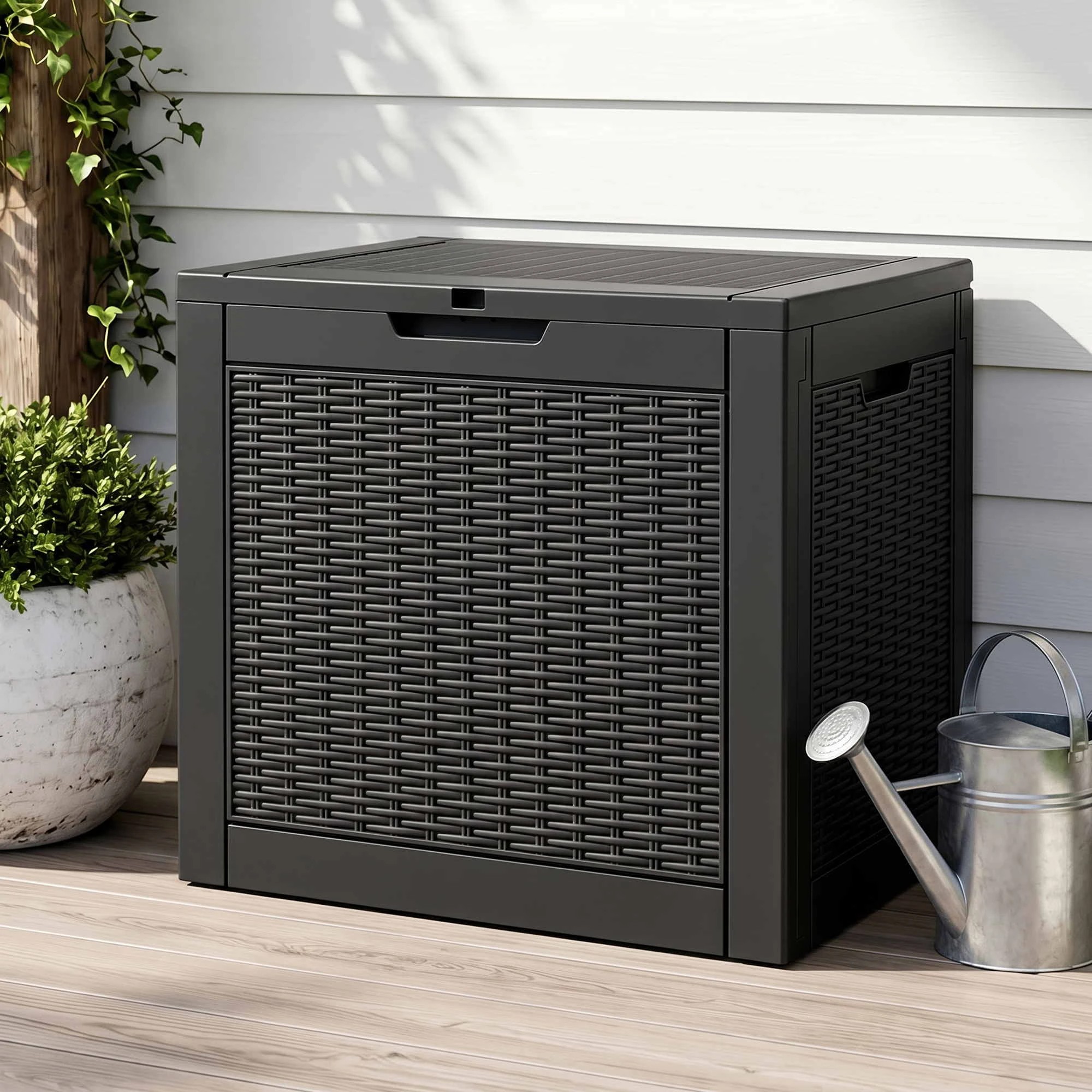 2 Gardeon Outdoor Storage Box 118L Container Lockable Garden Toy Tool Rattan-Texture - Black, 2 of 8
