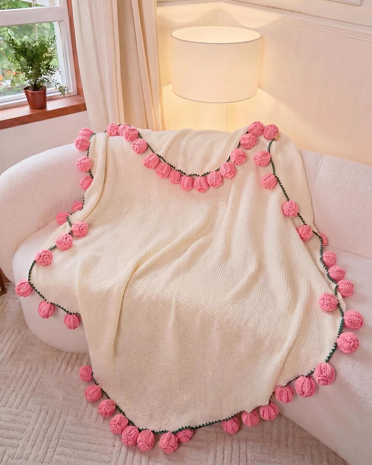 1 Gioia Casa 3-in-1 Round Rosebud Knit Throw  130cm - Pink, 1 of 7