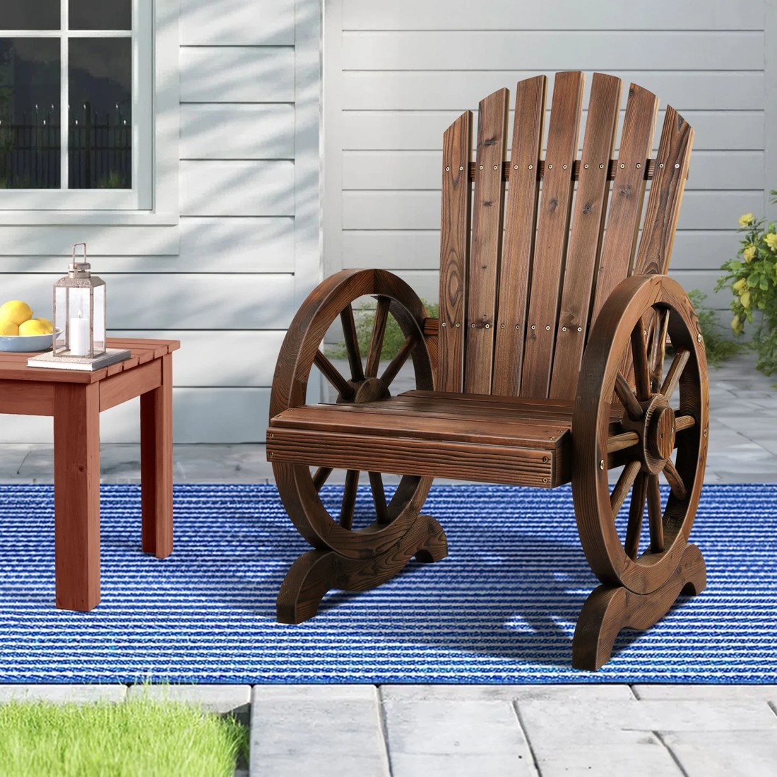 2 Alfordson Outdoor Wagon Wheel Chair Garden Wooden Seat Patio Lounge - Charcoal, 2 of 10