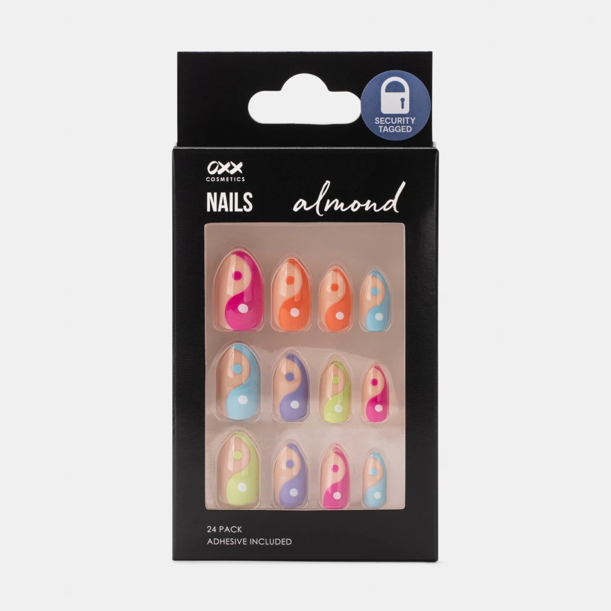 1 OXX Cosmetics 24 Pack Artificial Nails With Adhesive - Almond Shape, Rainbow Yin Yang, 1 of 5