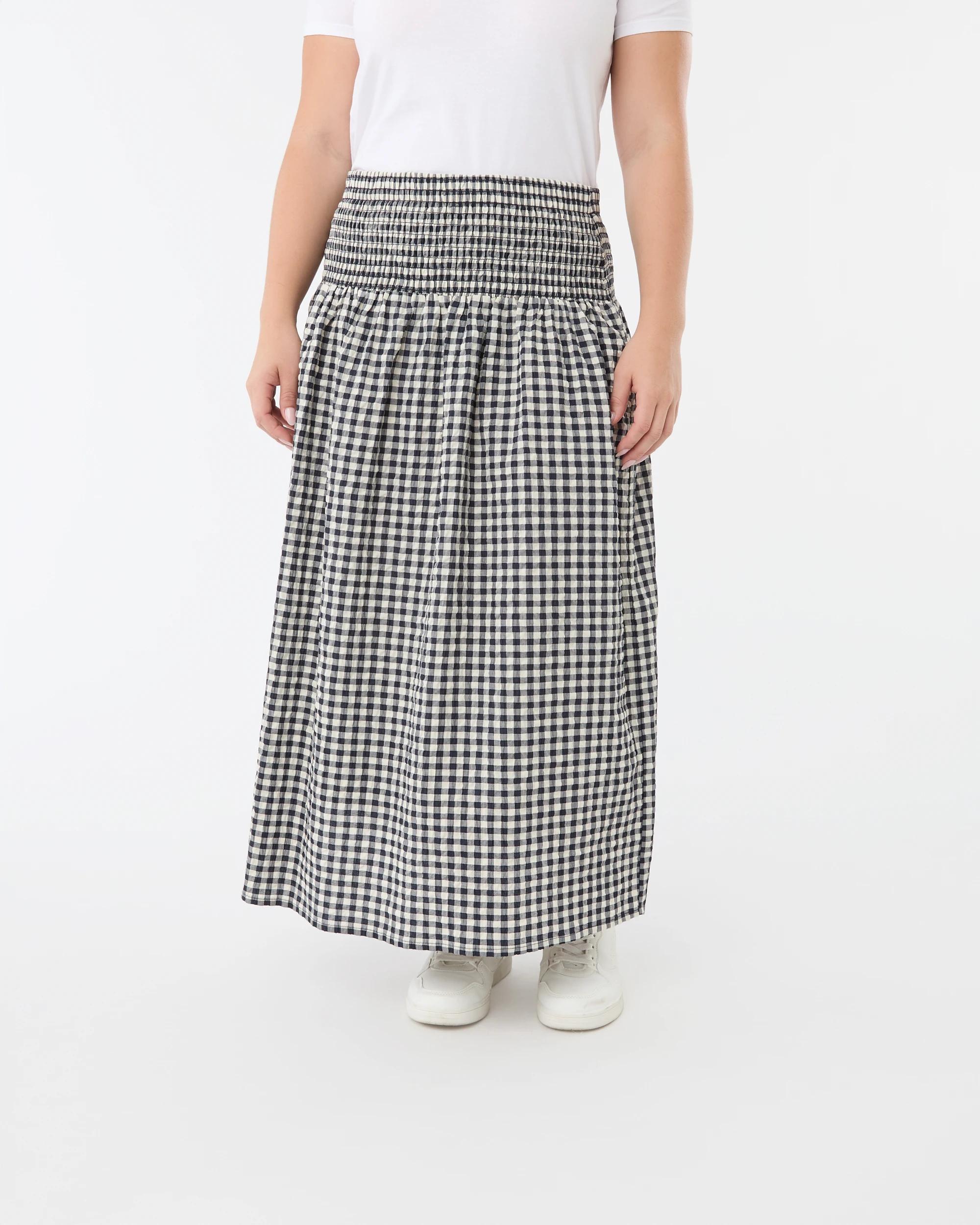 1 Shirred Midi Skirt Gingham, 1 of 5