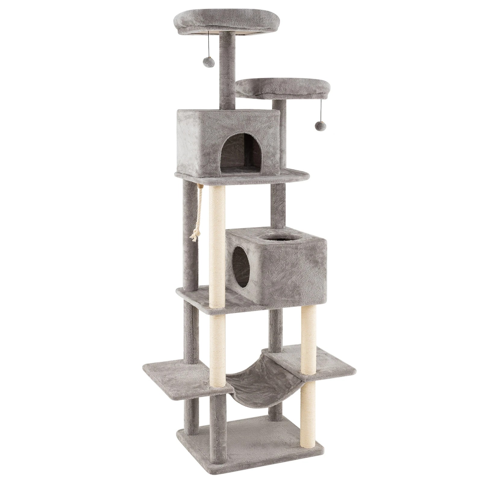1 Costway 2M Multi-level Cat Tree Kitty Climbing Tower w/2 Condos & Hammock, 1 of 6
