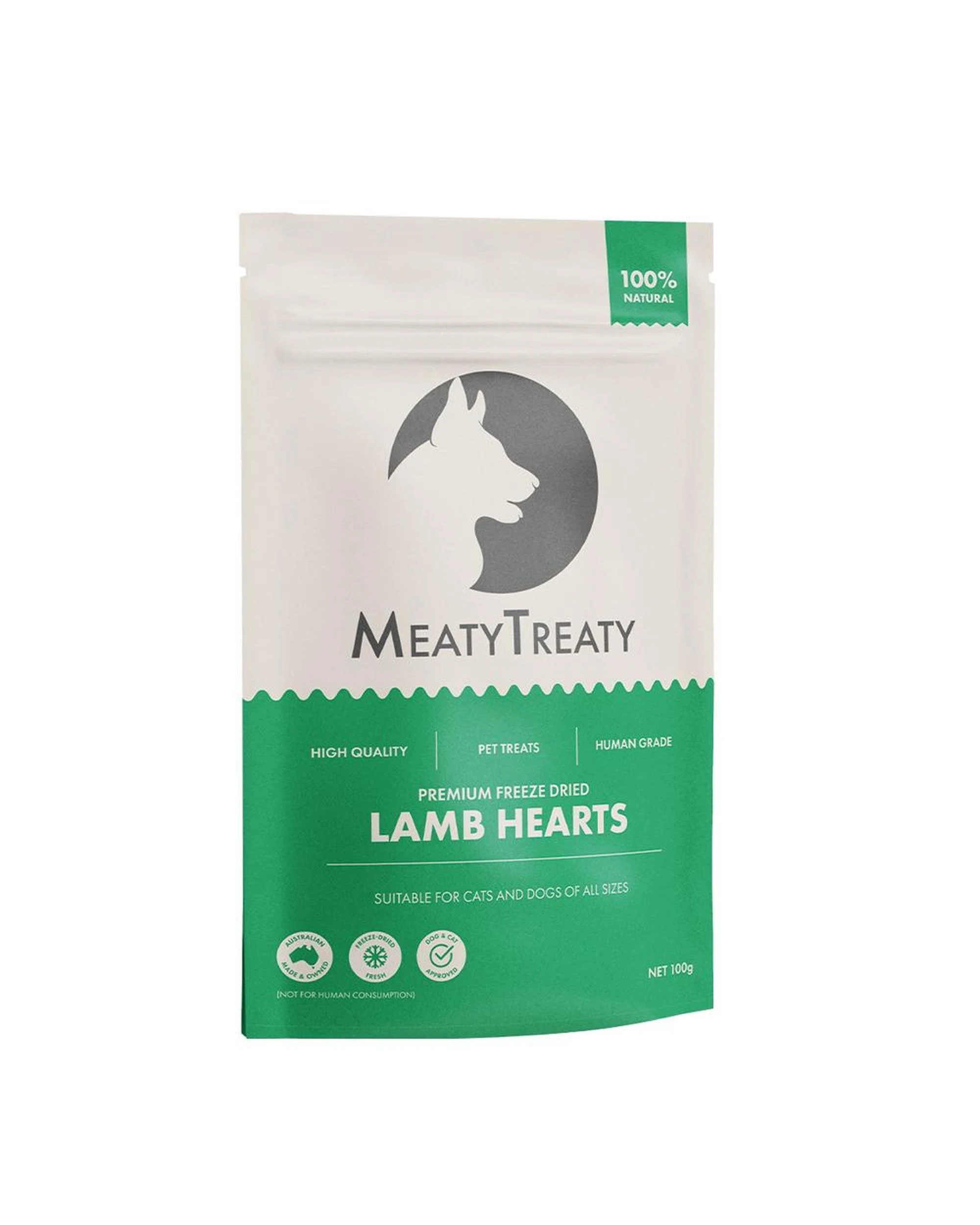 1 Meaty Treaty Premium Freeze Dried Cats & Dogs Treat Lamb Hearts 100g, 1 of 2