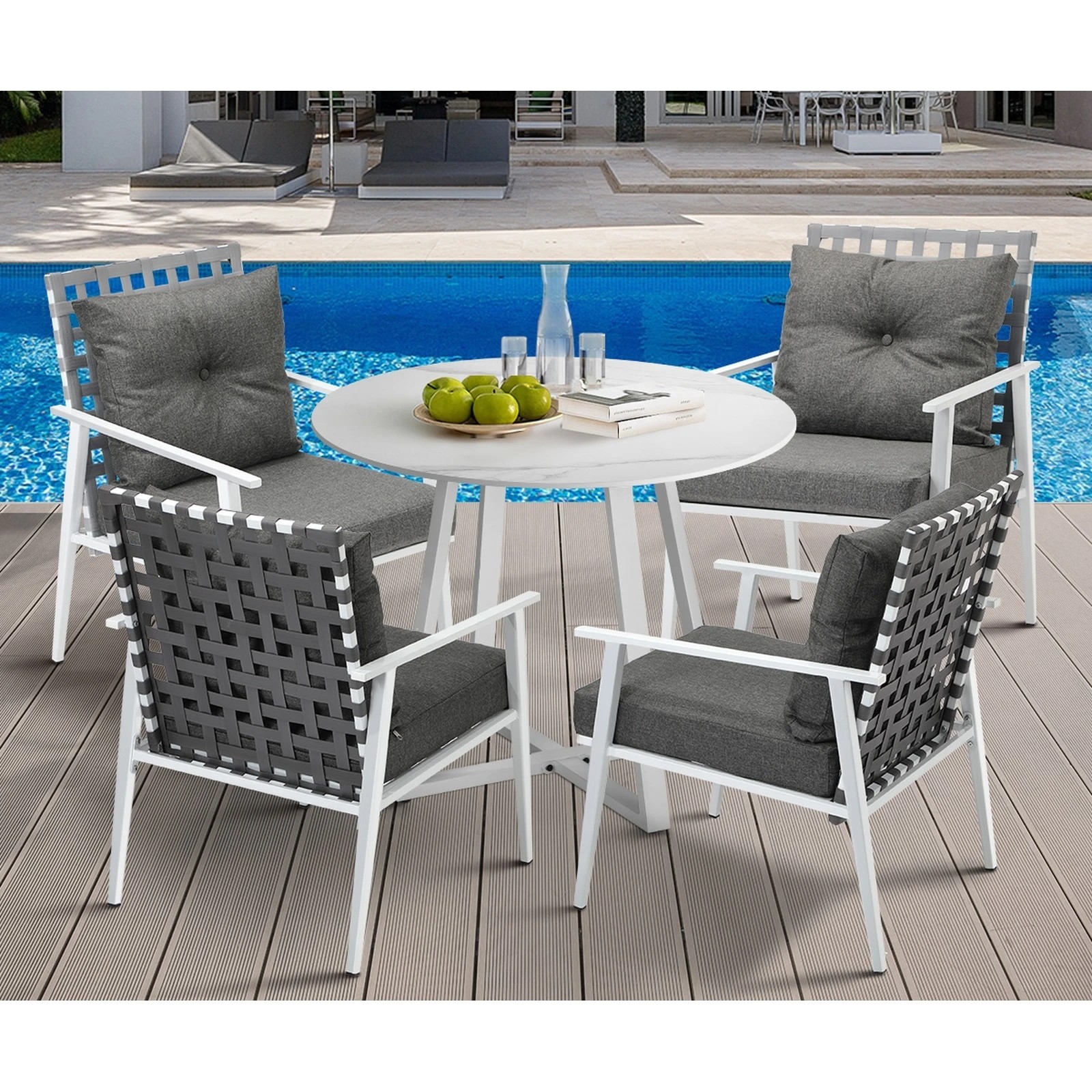 4 Livsip Outdoor Dining Set Patio Furniture Setting 5PCS Round Table Rattan Chair - Multi, 4 of 9