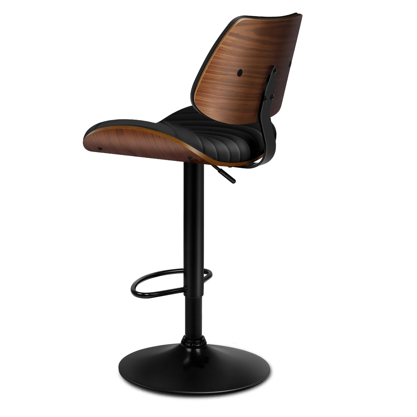 3 Alfordson 2x Bar Stools Kitchen Swivel Chair Wooden Leather Gas Lift - Black, 3 of 9
