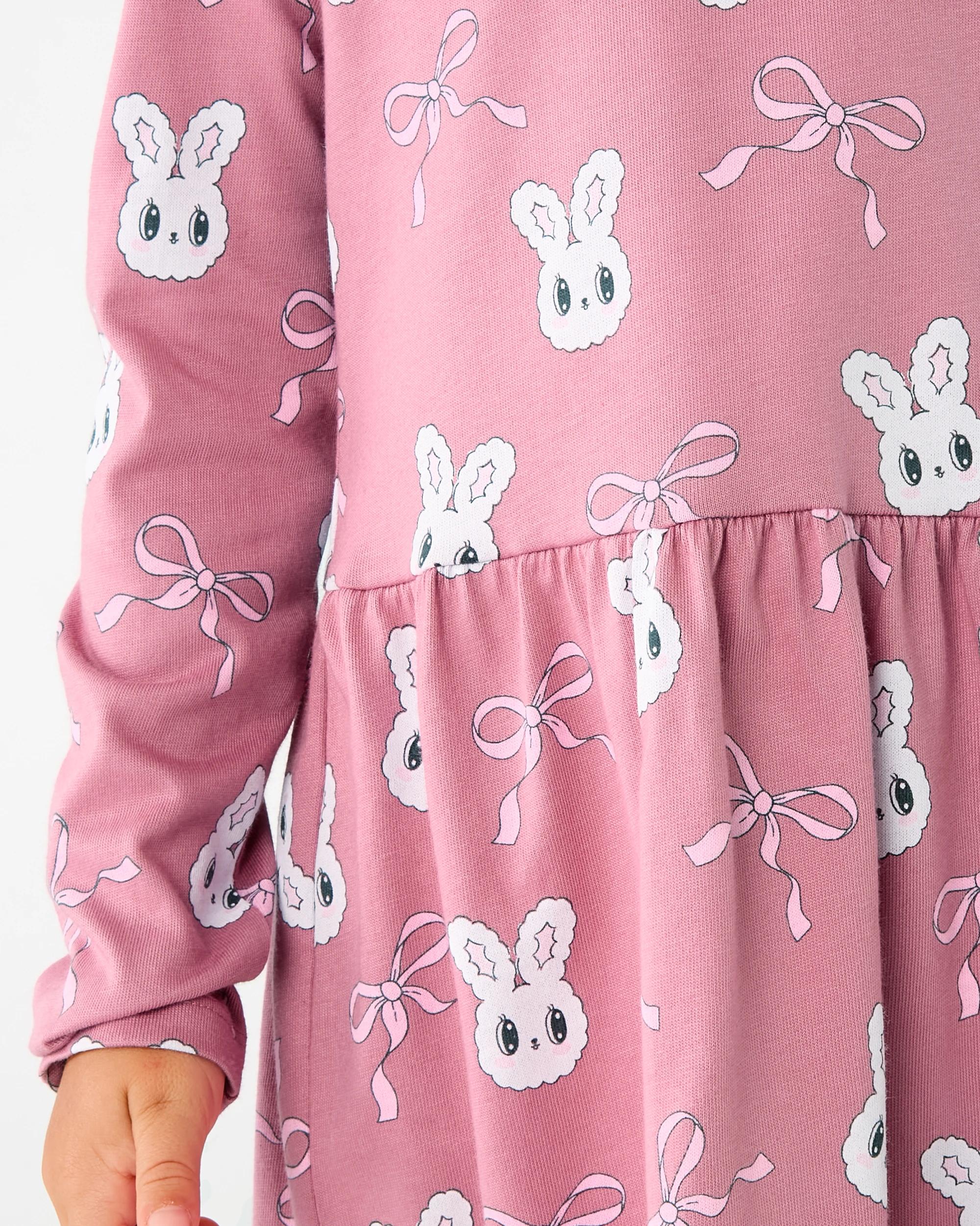 5 Long Sleeve Jersey Dress Pink Bunny, 5 of 8