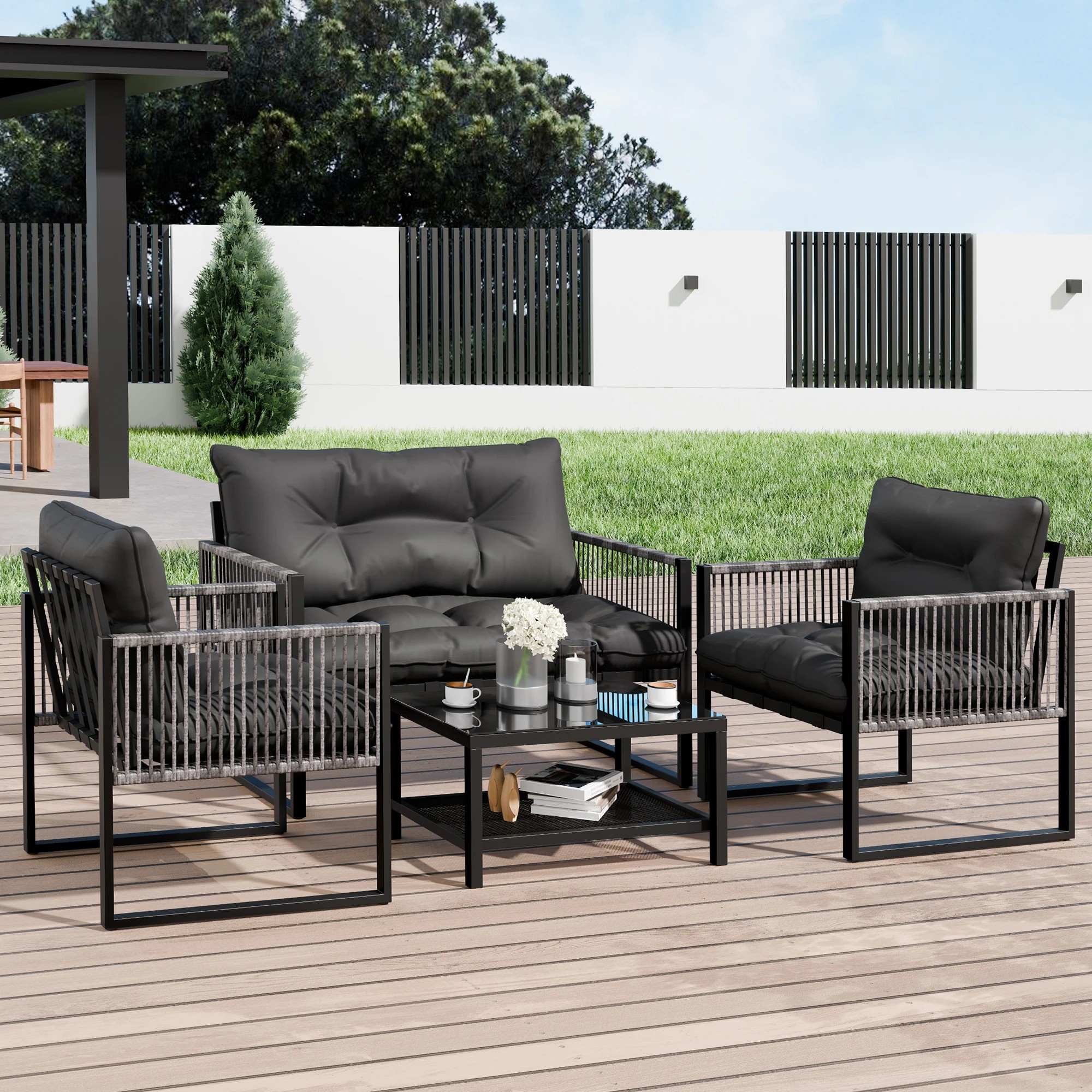 10 Alfordson 4PCS Outdoor Furniture Lounge Set Table and Chairs Garden - Black Grey, 10 of 10