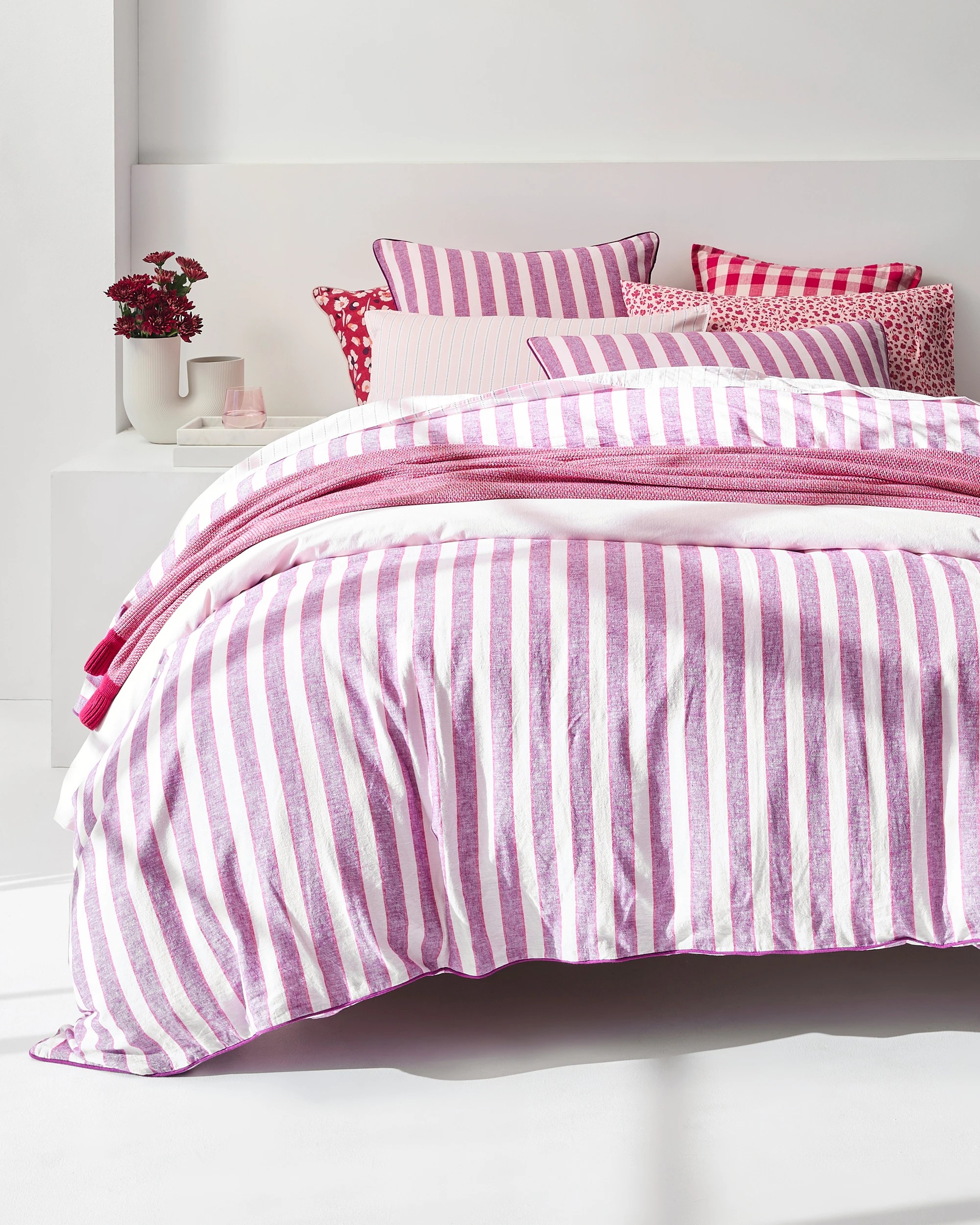1 Target Reid Stripe Linen/Cotton Quilt Cover Set - Super King Bed - Pink, 1 of 5