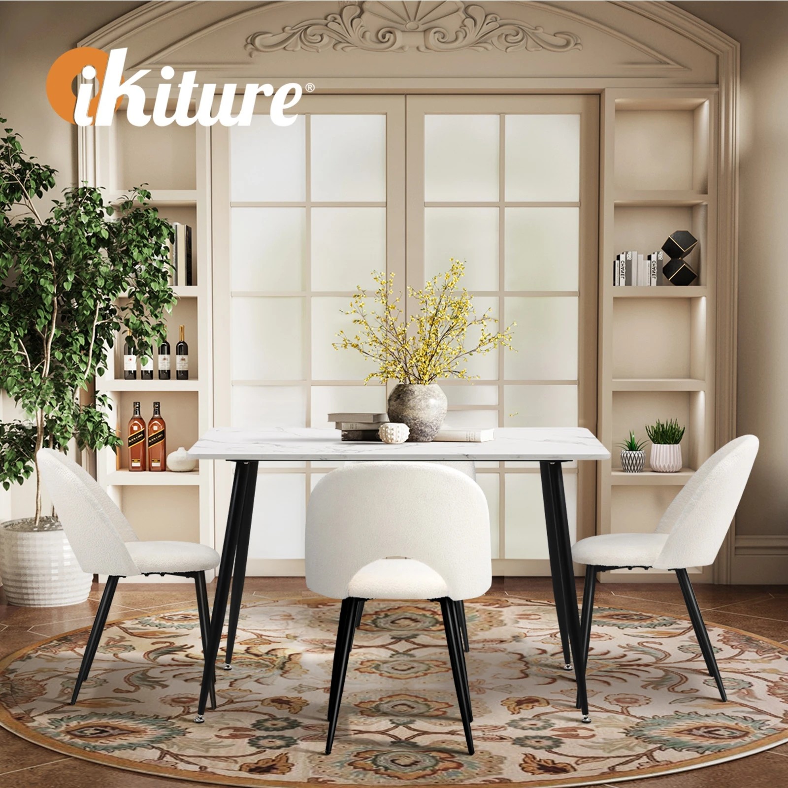 6 Oikiture 120cm Rectangle Dining Table with 4PCS Dining Chairs Sherpa - Multi, 6 of 9