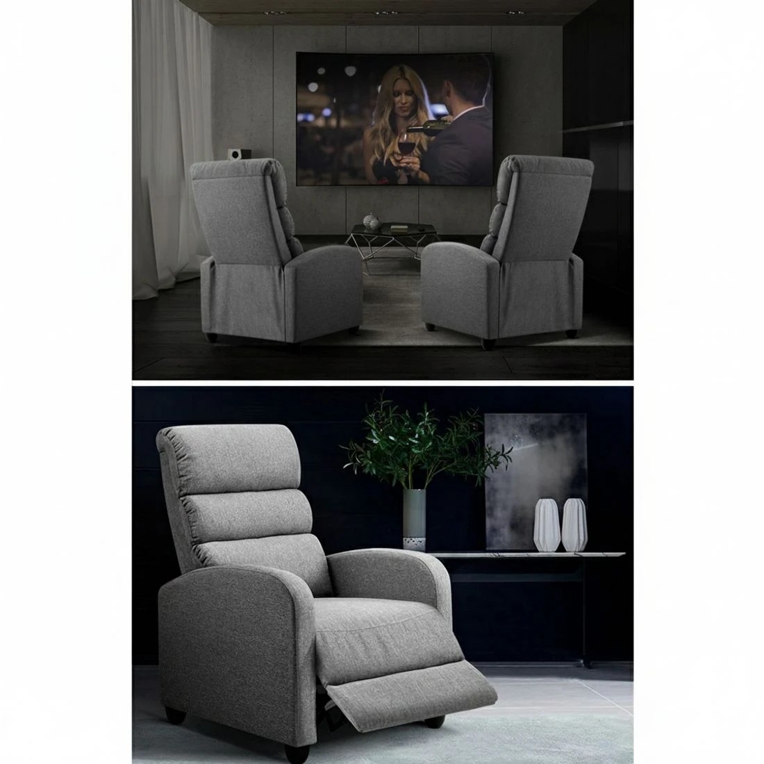 5 Artiss Recliner Chair, Grey Faux Linen — 21cm High-Resilience Foam, Adjustable Back &amp; Footrest - Grey, 5 of 7