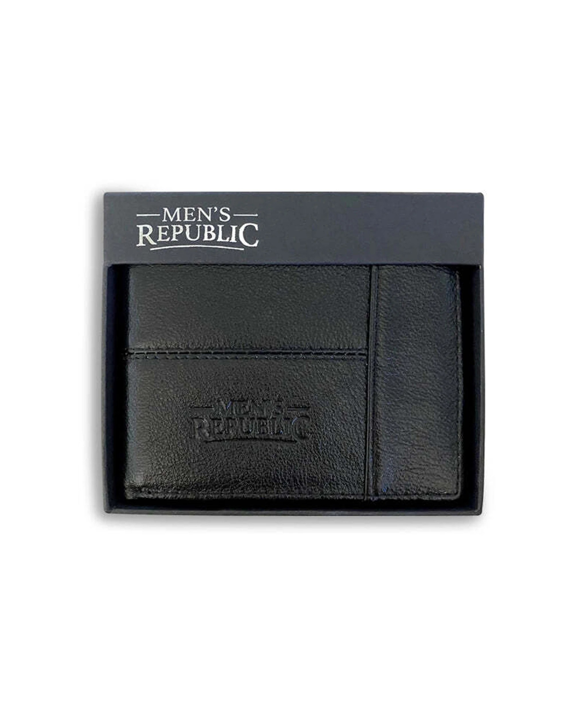 1 Mens Republic Leather Wallet Genuine Leather Modern Design - Black, 1 of 5