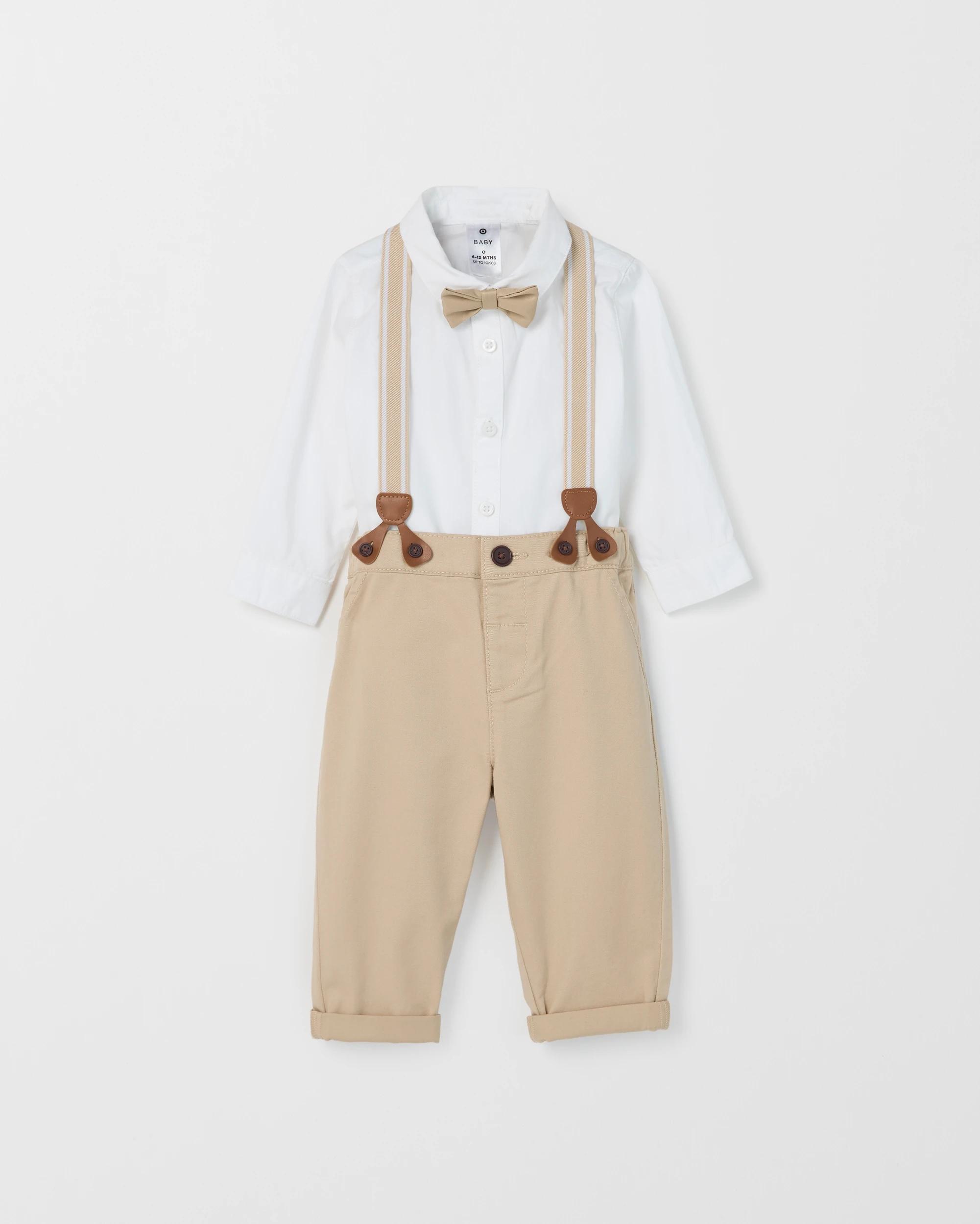 1 Target Baby Shirt and Pant with Braces Smart 2 Piece Set WHITE/CEMENT, 1 of 2