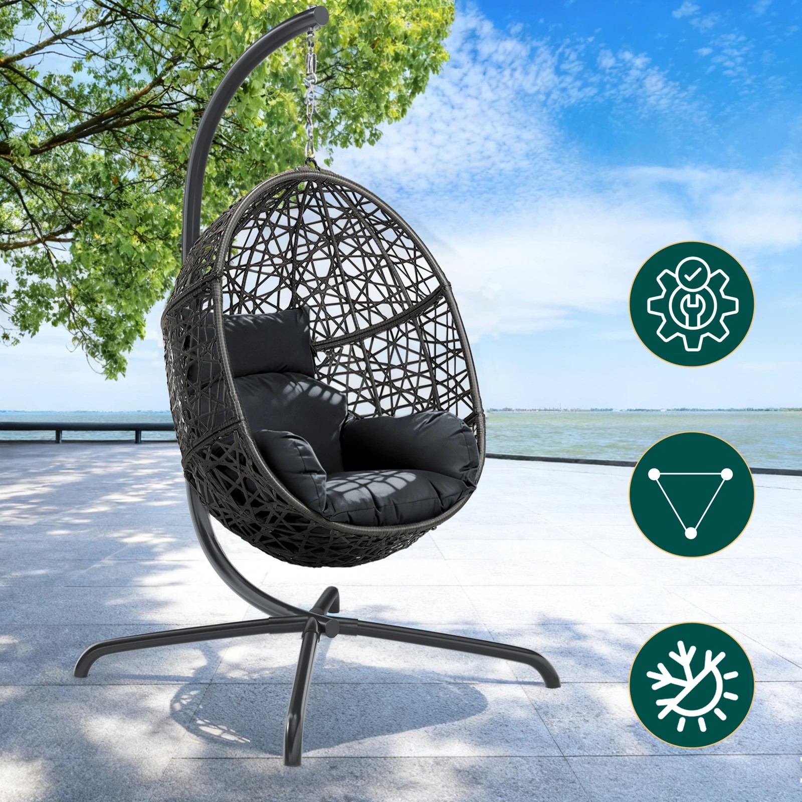 3 Alfordson Outdoor Egg Swing Chair Wicker Rattan Pod Basket Dark - Grey, 3 of 10
