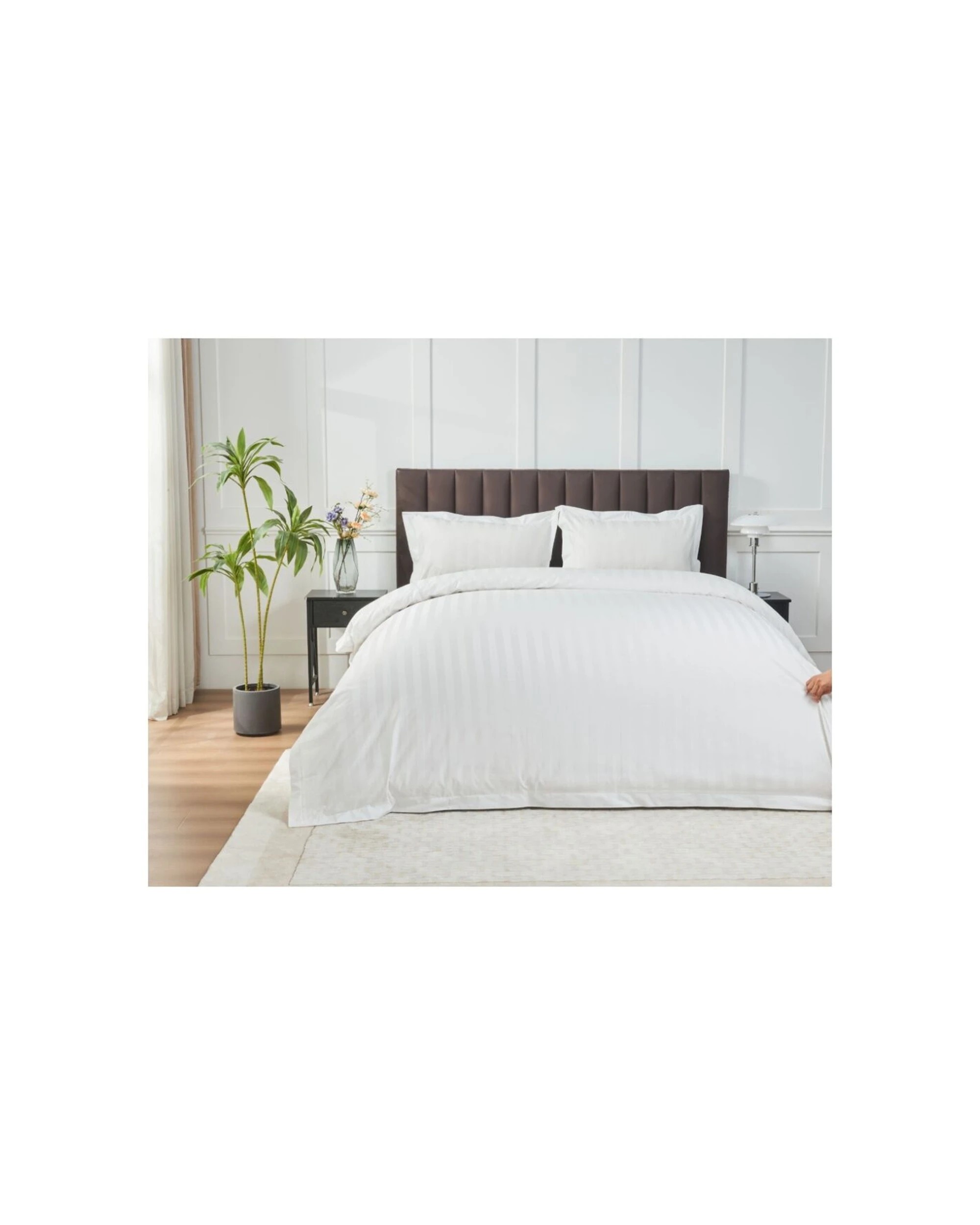 3 Grosvenor House 500TC Hotel Stripe Quilt Duvet Cover Bed Set King - White, 3 of 8