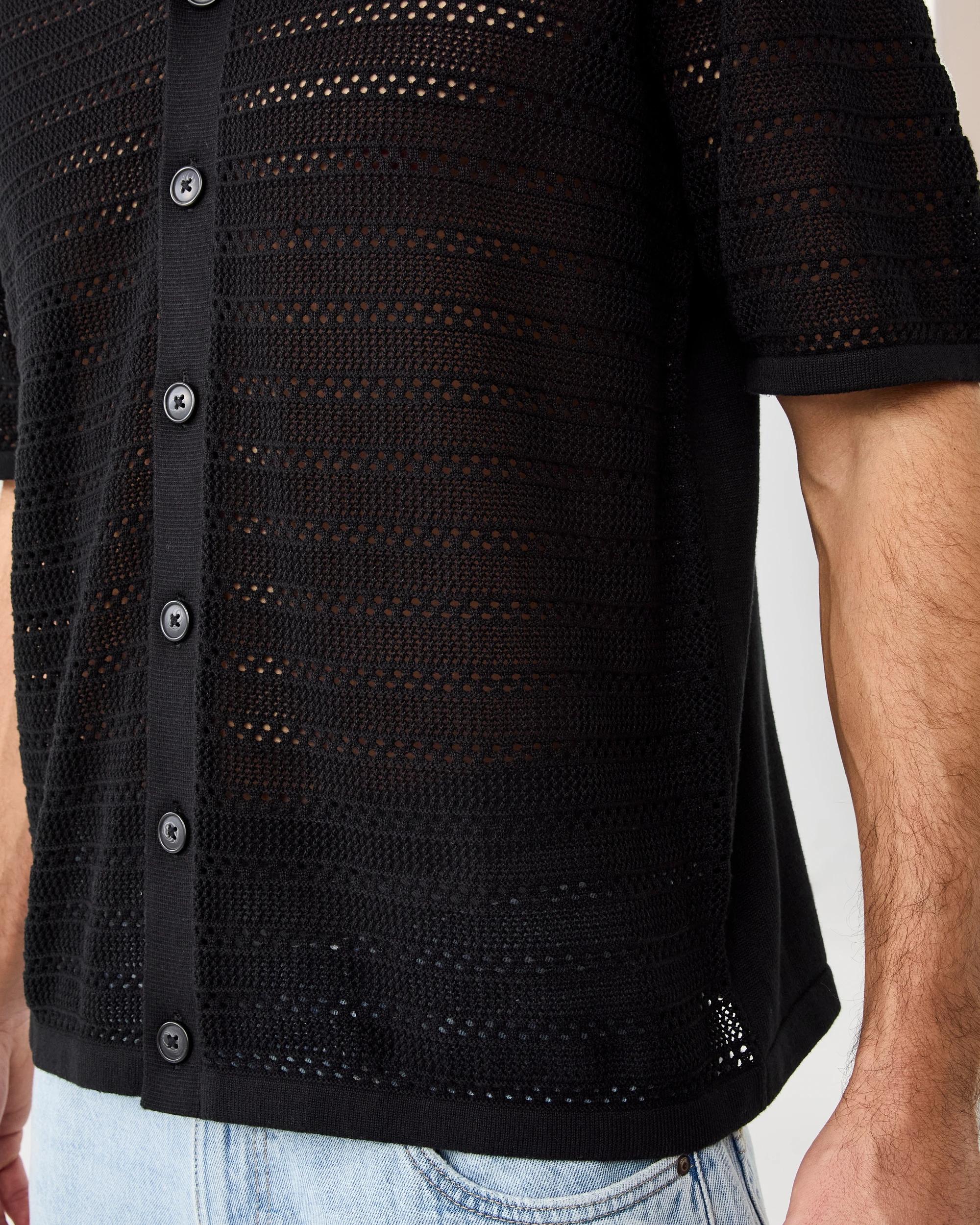 6 Short Sleeve Textured Knit Shirt Black, 6 of 6