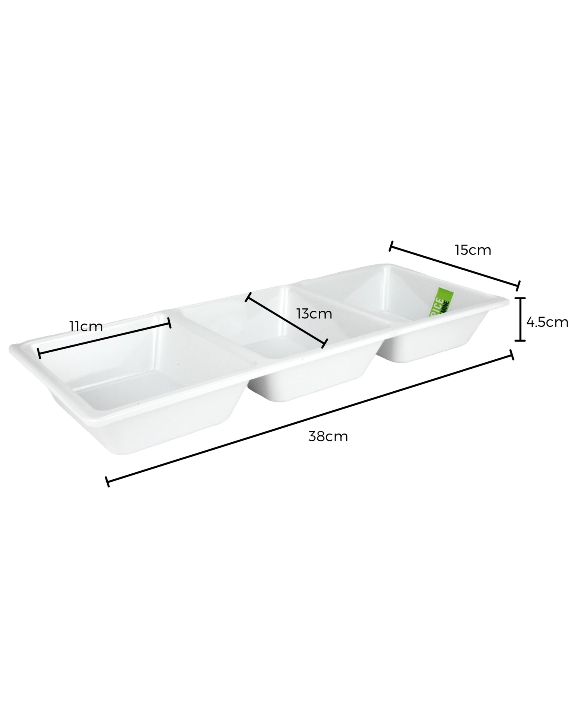 2 Spice Kitchen White Melamine 3 Section Tray 38cm x 15cm, 2 of 2