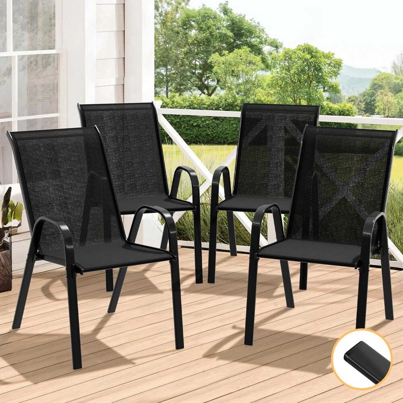 10 Alfordson 4x Outdoor Lounge Chairs Patio Dining Furniture Garden Stackable - Black, 10 of 10