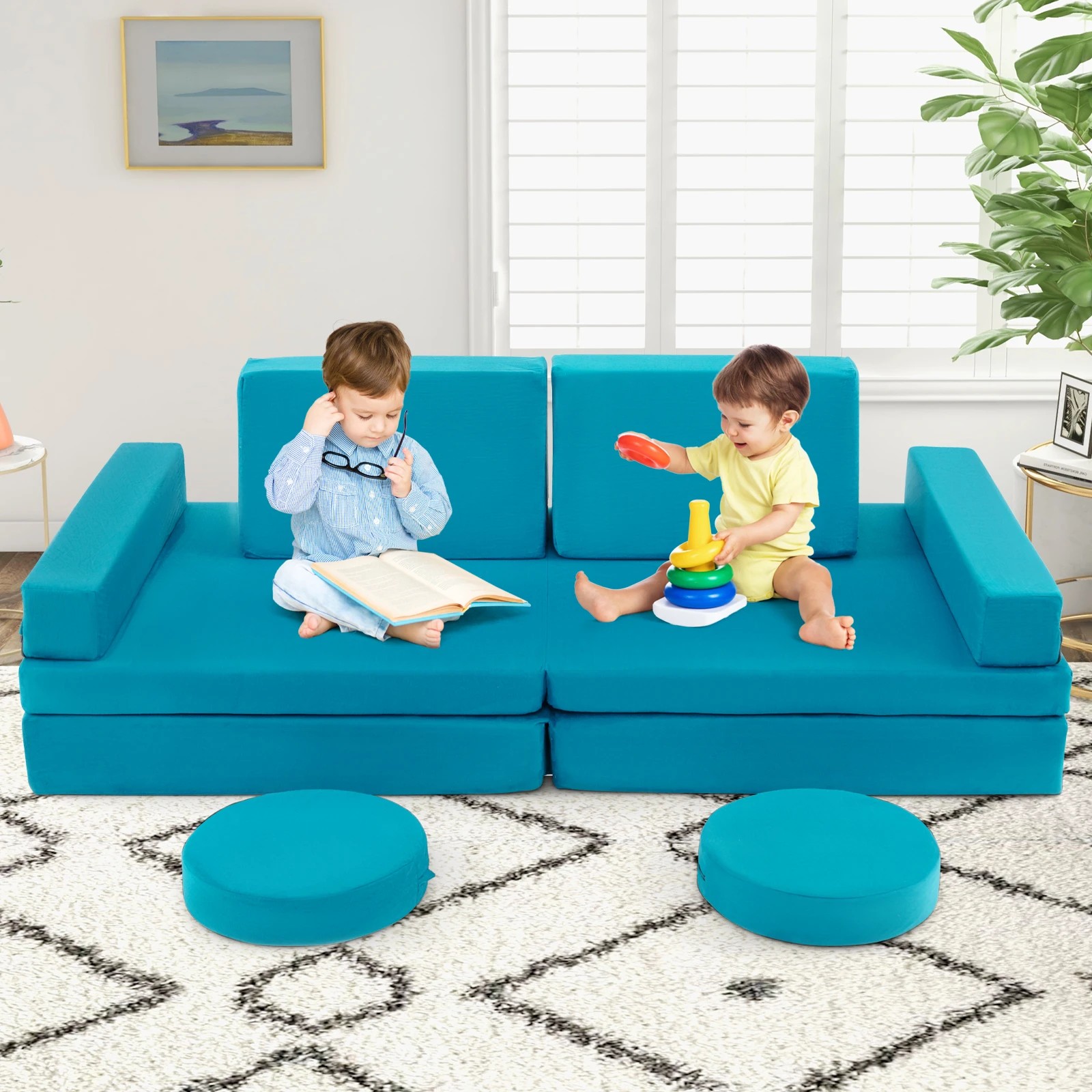 2 Costway 8PCS Play Couch Modular Sofa Folding Sofa Chair - Green, 2 of 3
