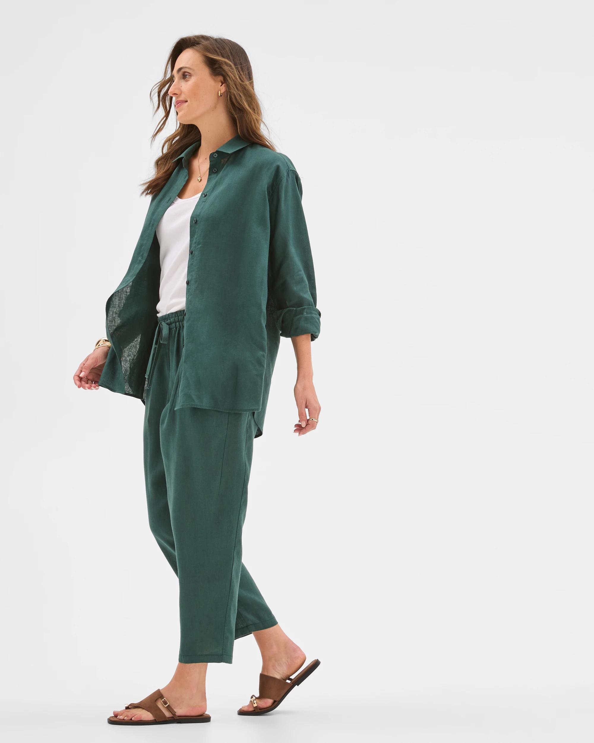 2 Target Woman European Linen Tapered Pants DEEP GREEN, 2 of 6