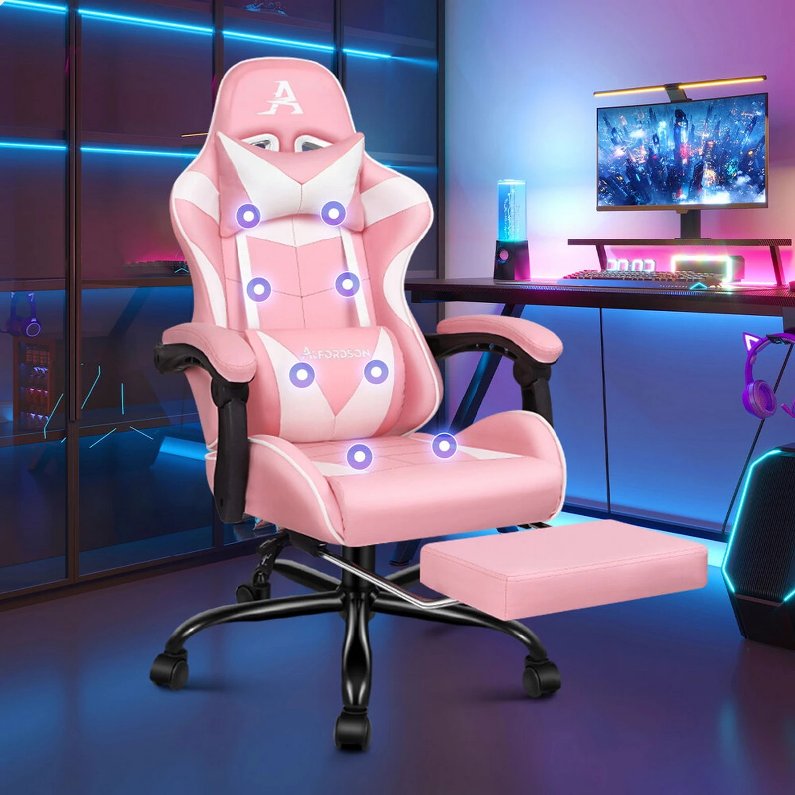 10 Alfordson Gaming Chair Office Massage Computer Racing Seat PU Leather - Pink, 10 of 10