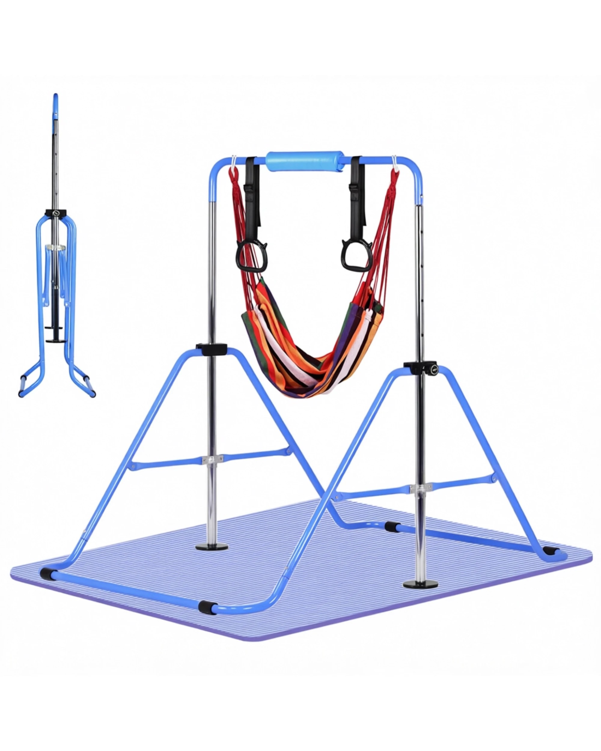 1 Advwin Adjustable Height Gymnastics Bar with Mat & Rings & Swing Blue, 1 of 6