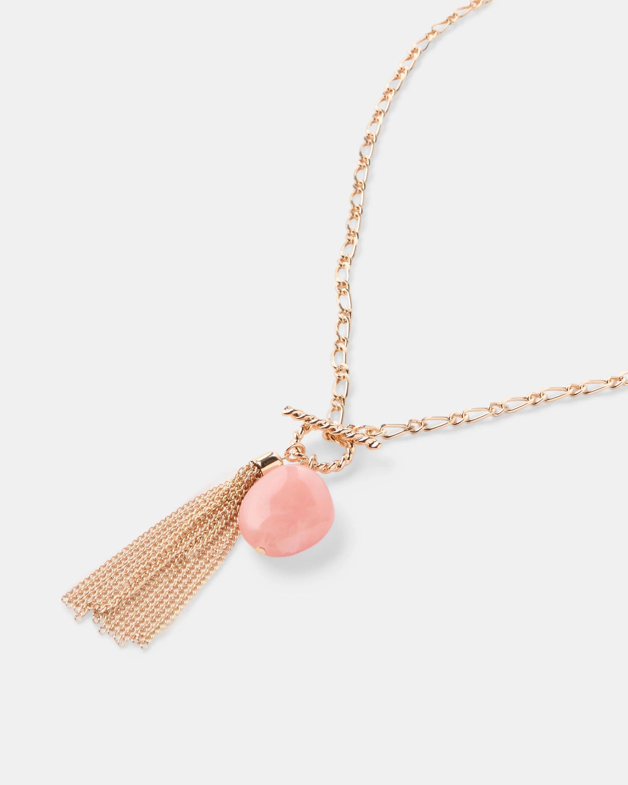 1 Long Pendant Necklace - Pink and Gold Tone Gold, 1 of 3