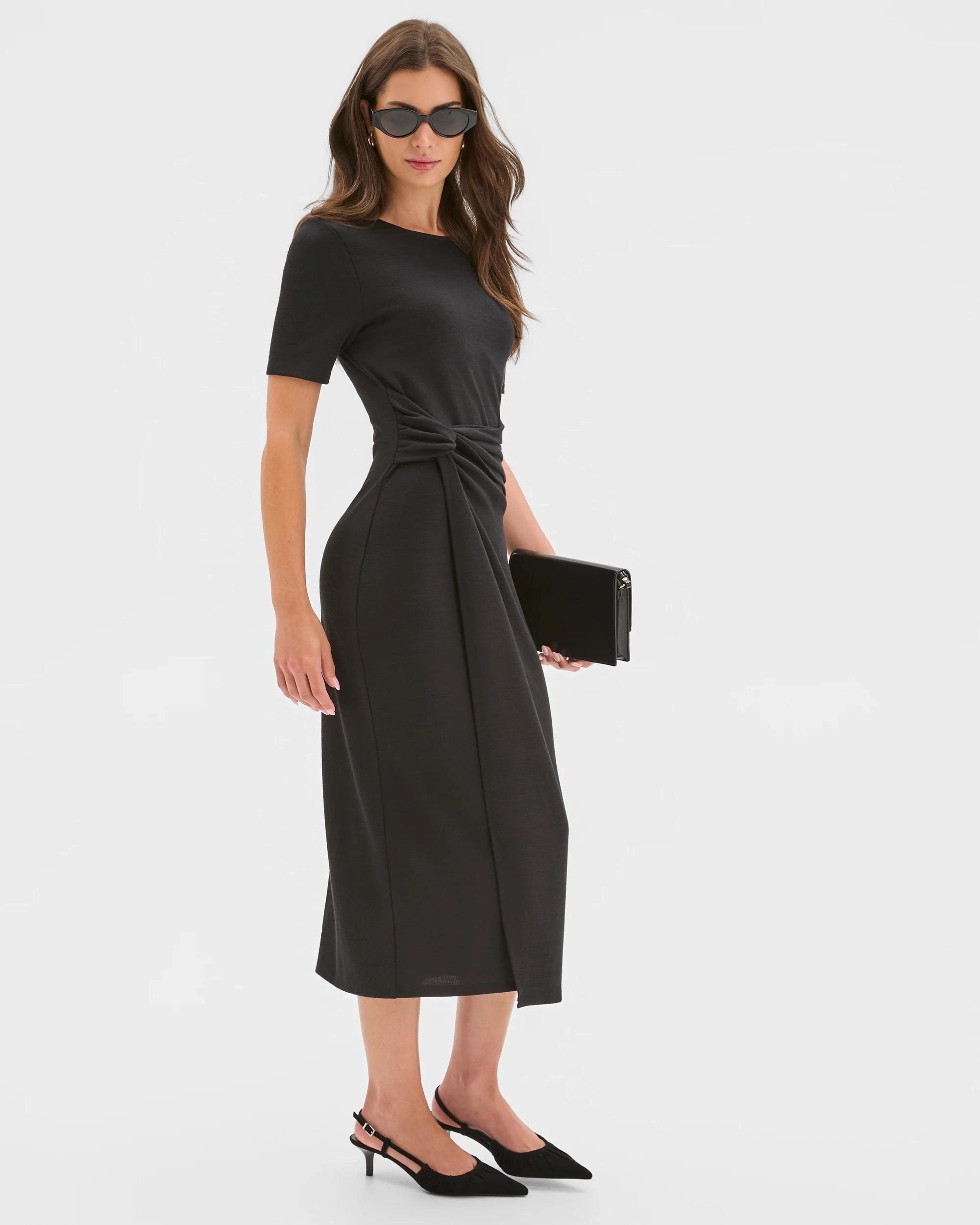 1 Target Petites Petites Short Sleeve Drape Dress BLACK, 1 of 6