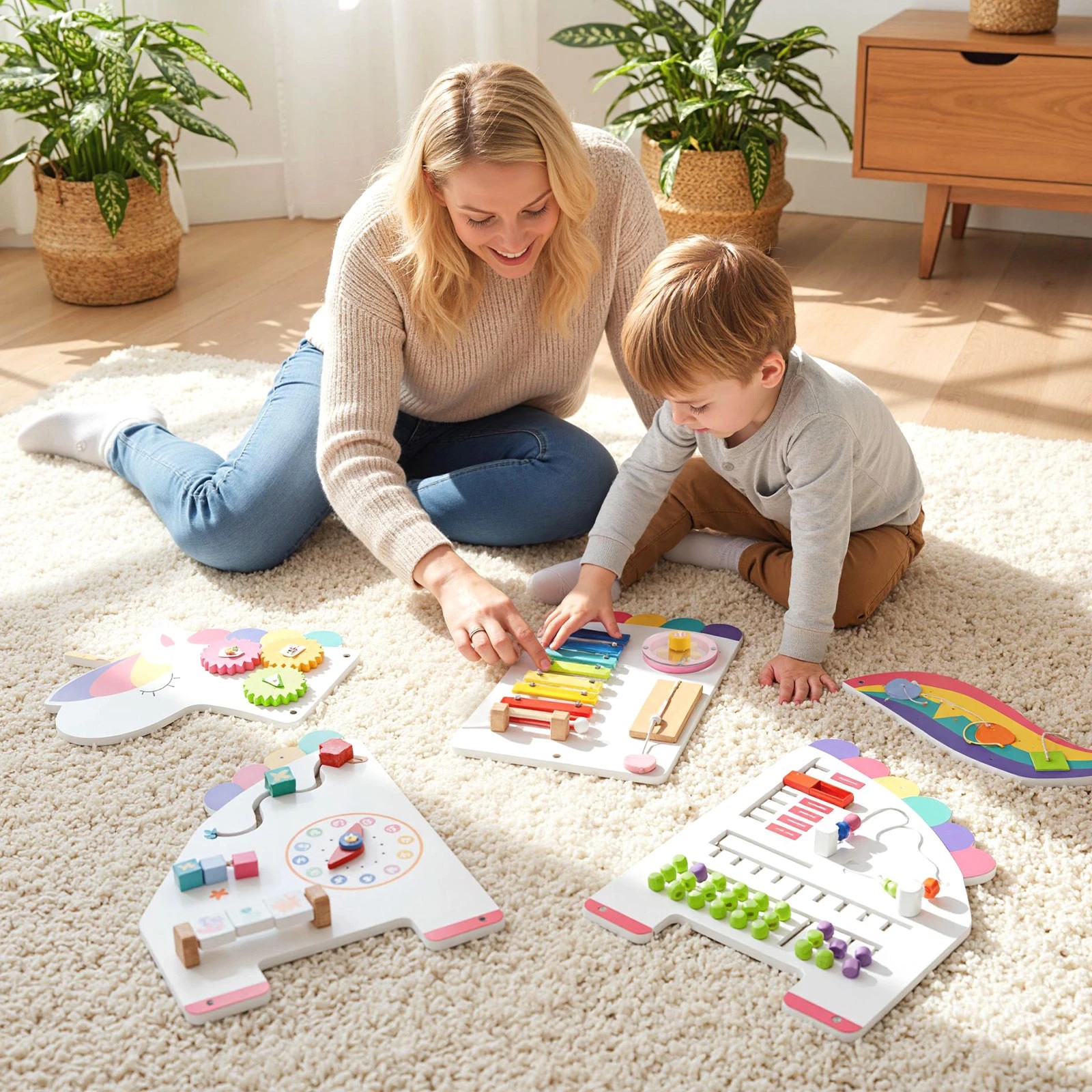 4 Costway 11in1 Wall Busy Board Panels Unicorn-themed Sensory Toy - White, 4 of 4