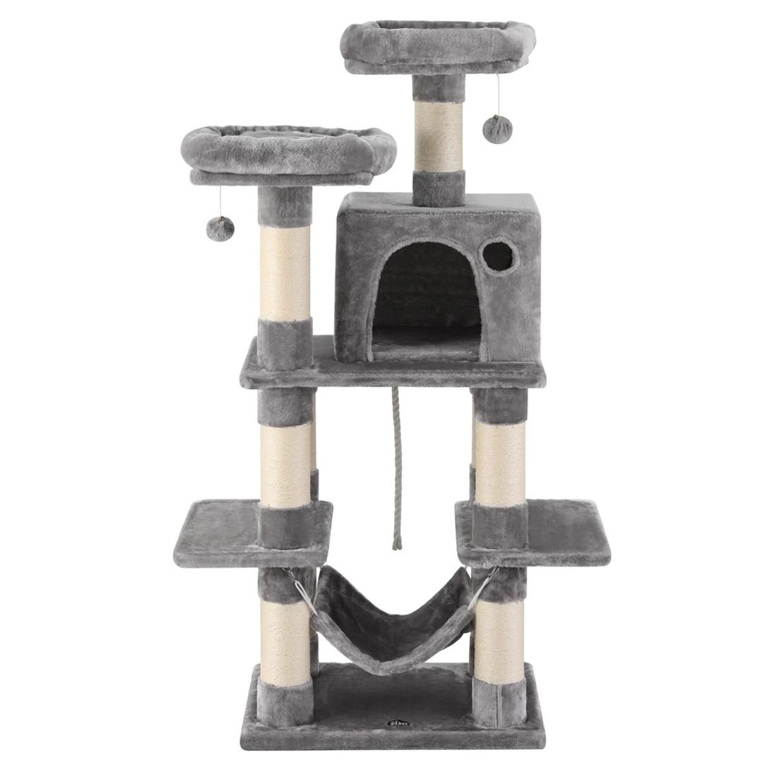 4 i.Pet Cat Tree 145cm Tower Scratching Post Trees Scratcher Condo House - Grey, 4 of 7
