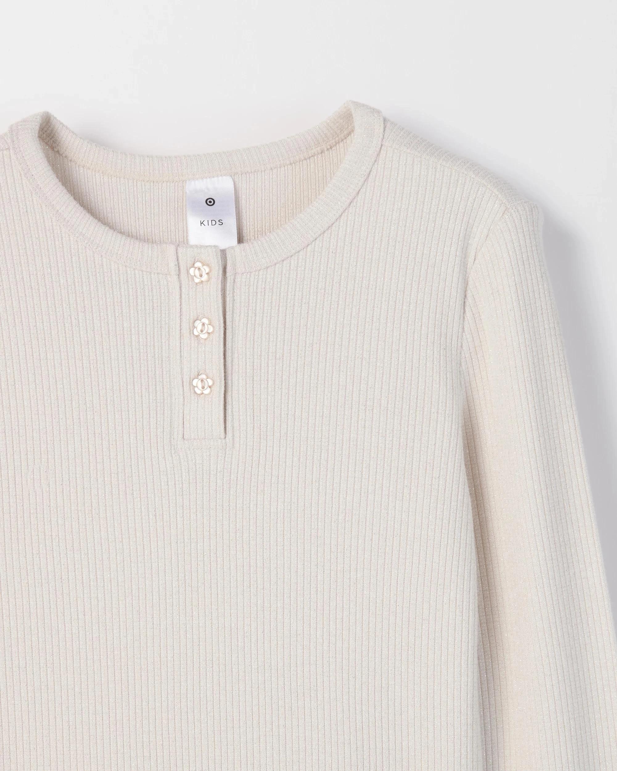 2 Target Kids Long Sleeve Rib Textured Henley T-Shirt CREAM, 2 of 2