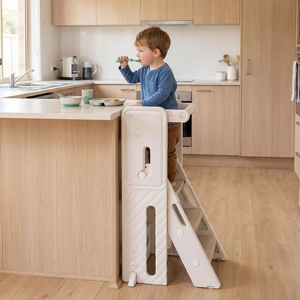 3 PlayPals Foldable Toddler Tower Kitchen Helper with Safety Rail - Brown, 3 of 3