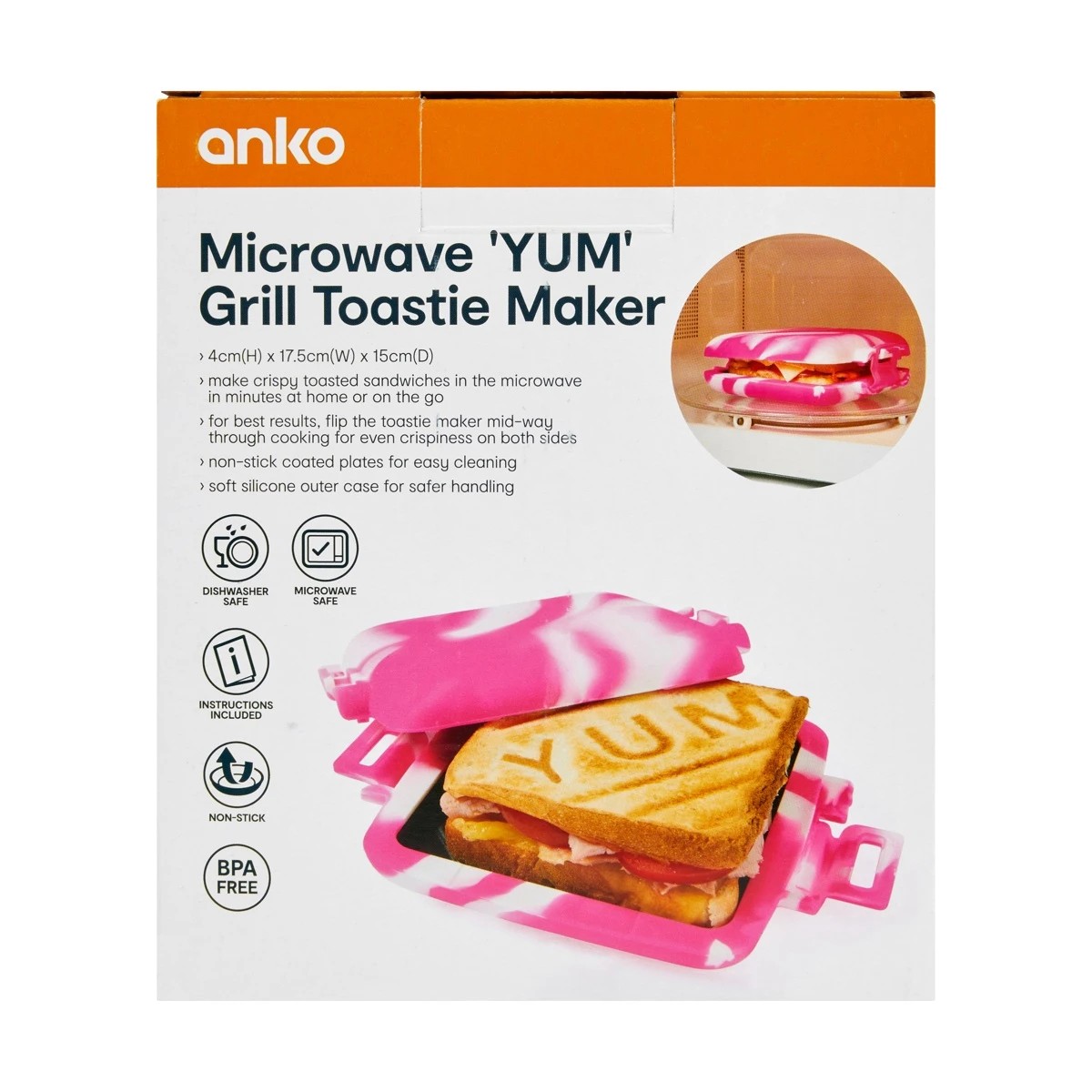 9 Microwave 'YUM' Grill Toastie Maker - Pink, 9 of 9