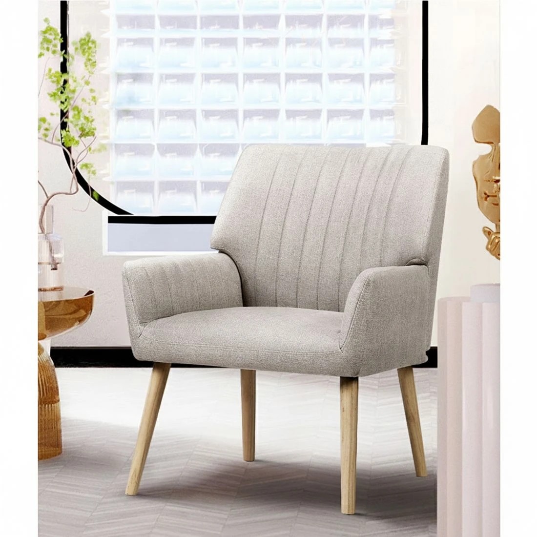 4 Artiss 2X Armchair Faux Fabric - Beige, 4 of 6