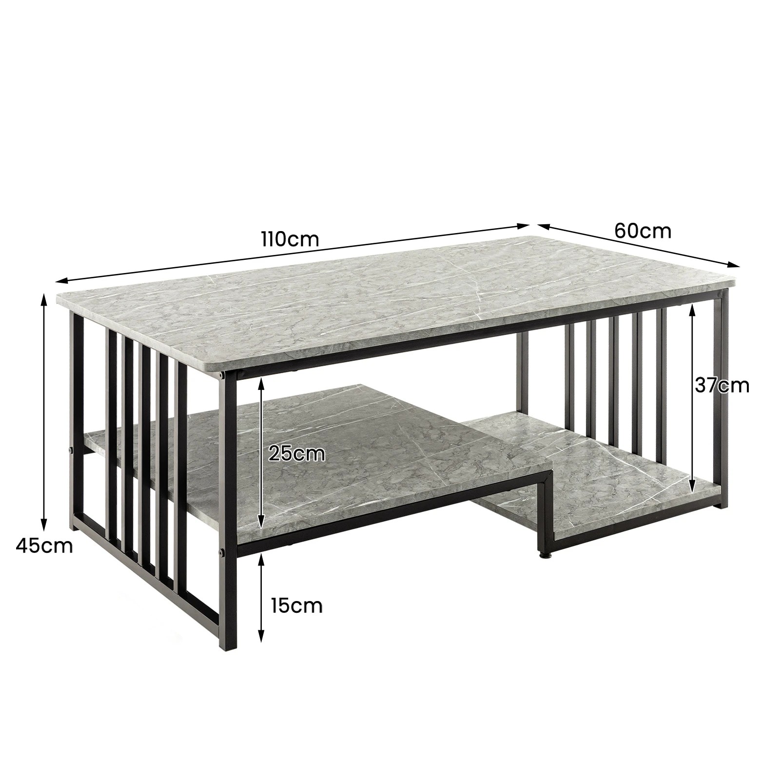 3 Costway 2-Tier Coffee Table Square Center Table - Grey, 3 of 3