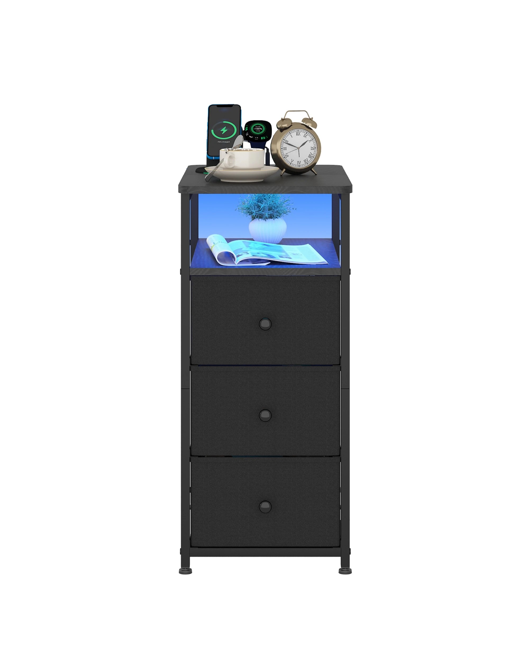 4 Ufurniture LED Narrow Side Table with 3 Drawers Night Stand Sofa End Table - Black, 4 of 7