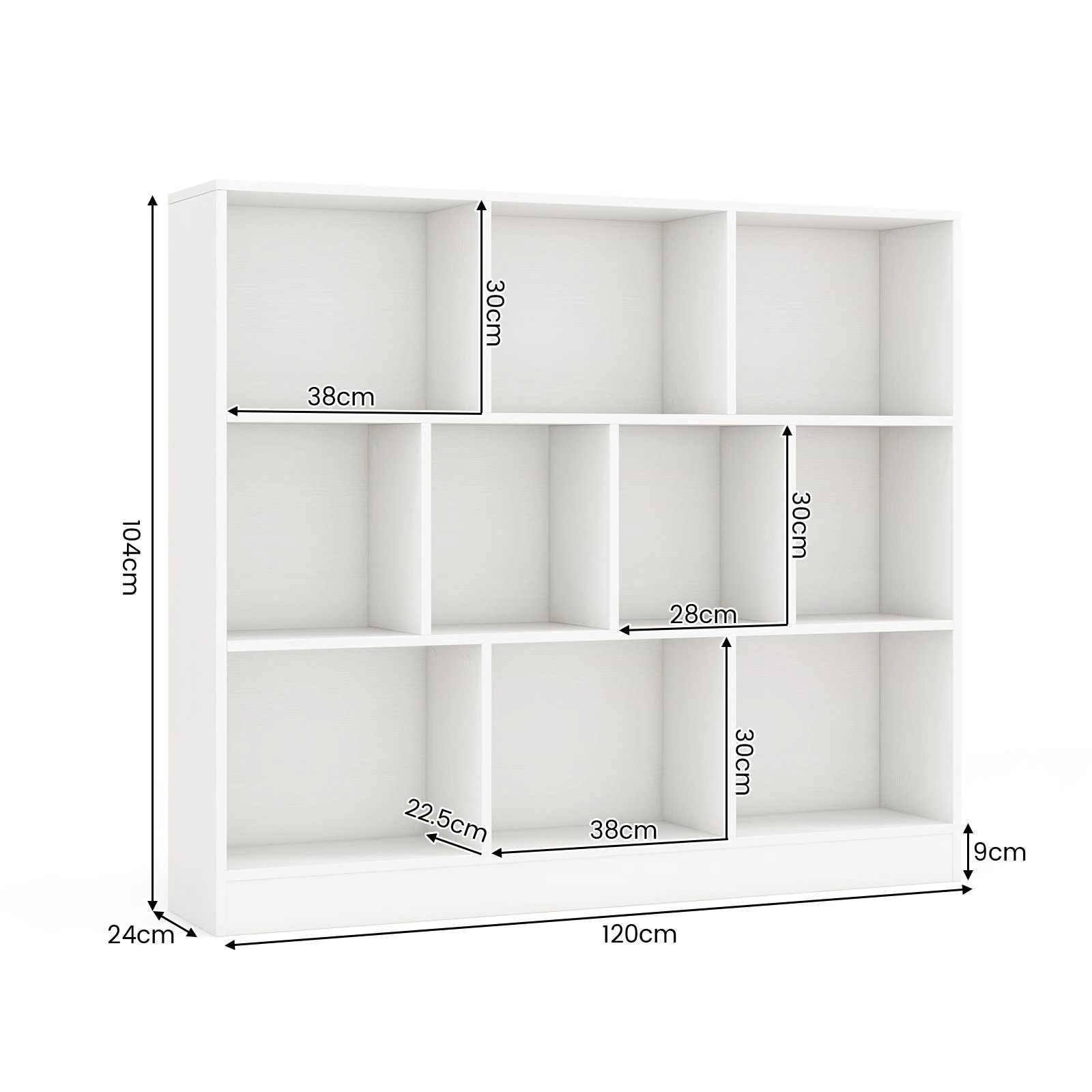 4 Costway 3-Tier Open Storage 10-Cube Bookshelf Storage Wooden Display Shelf - White, 4 of 4
