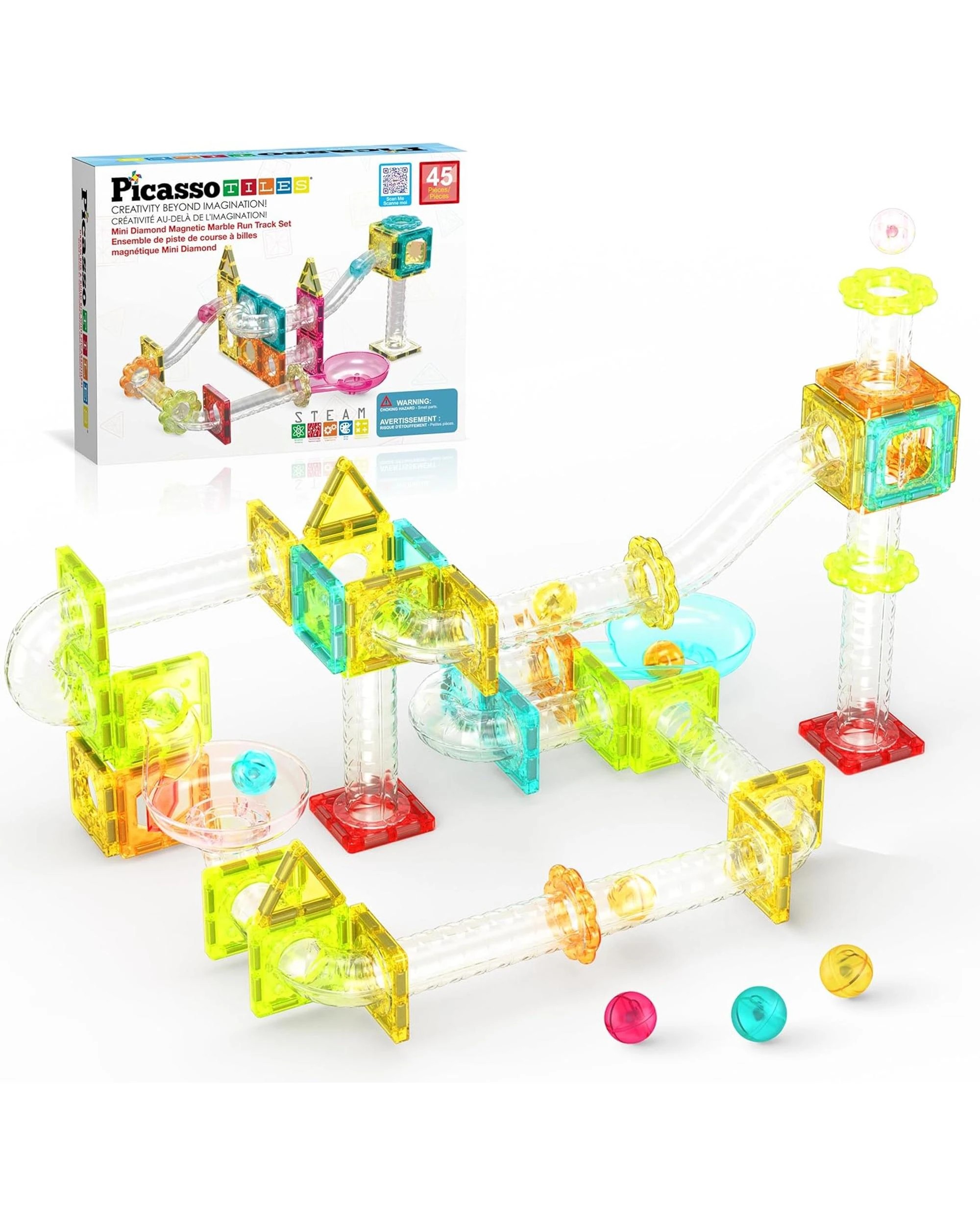 2 Picasso Tiles 45 Piece Mini Diamond Magnetic Marble Run Track Set, 2 of 3