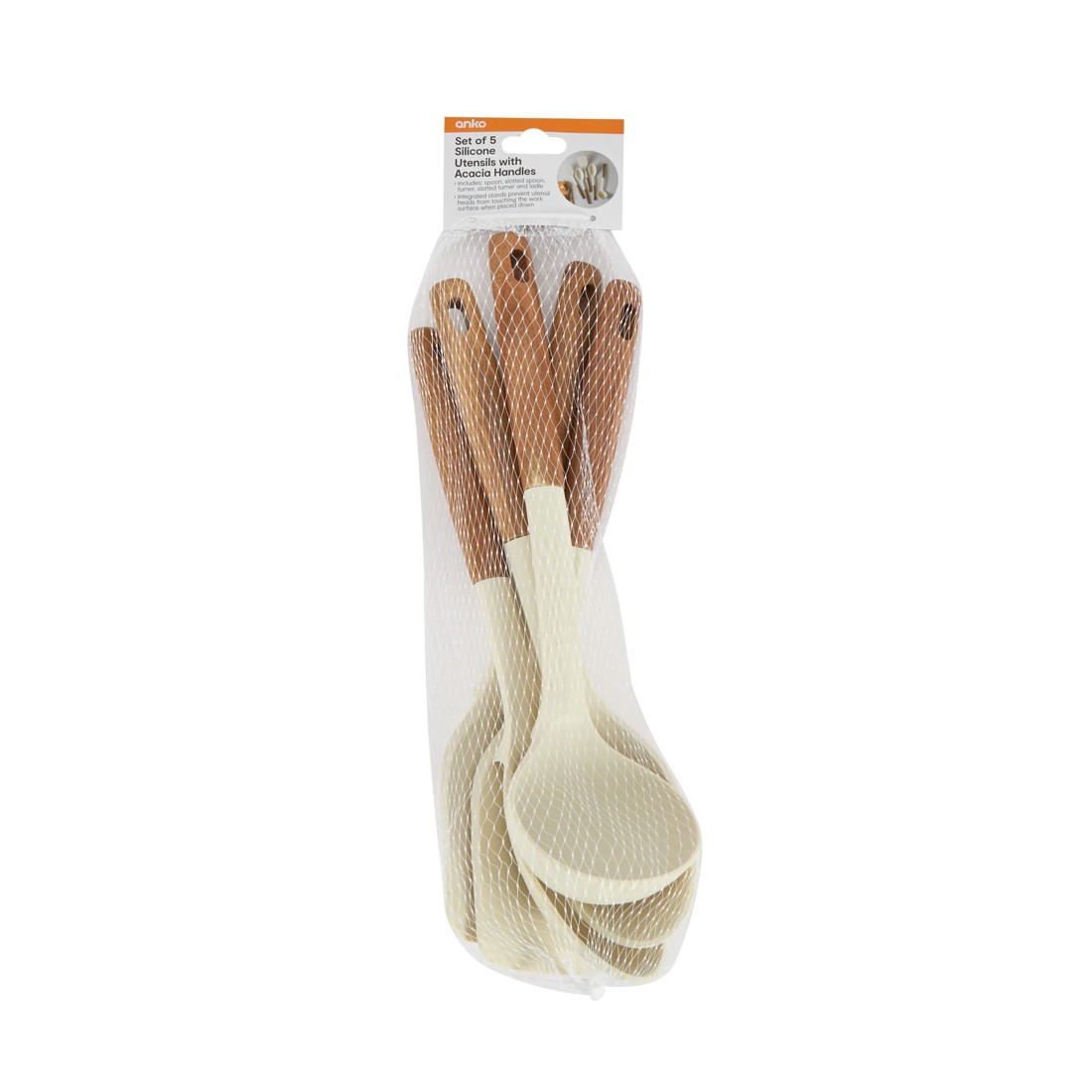 10 Set of 5 Silicone Utensils with Acacia Handles, 10 of 10