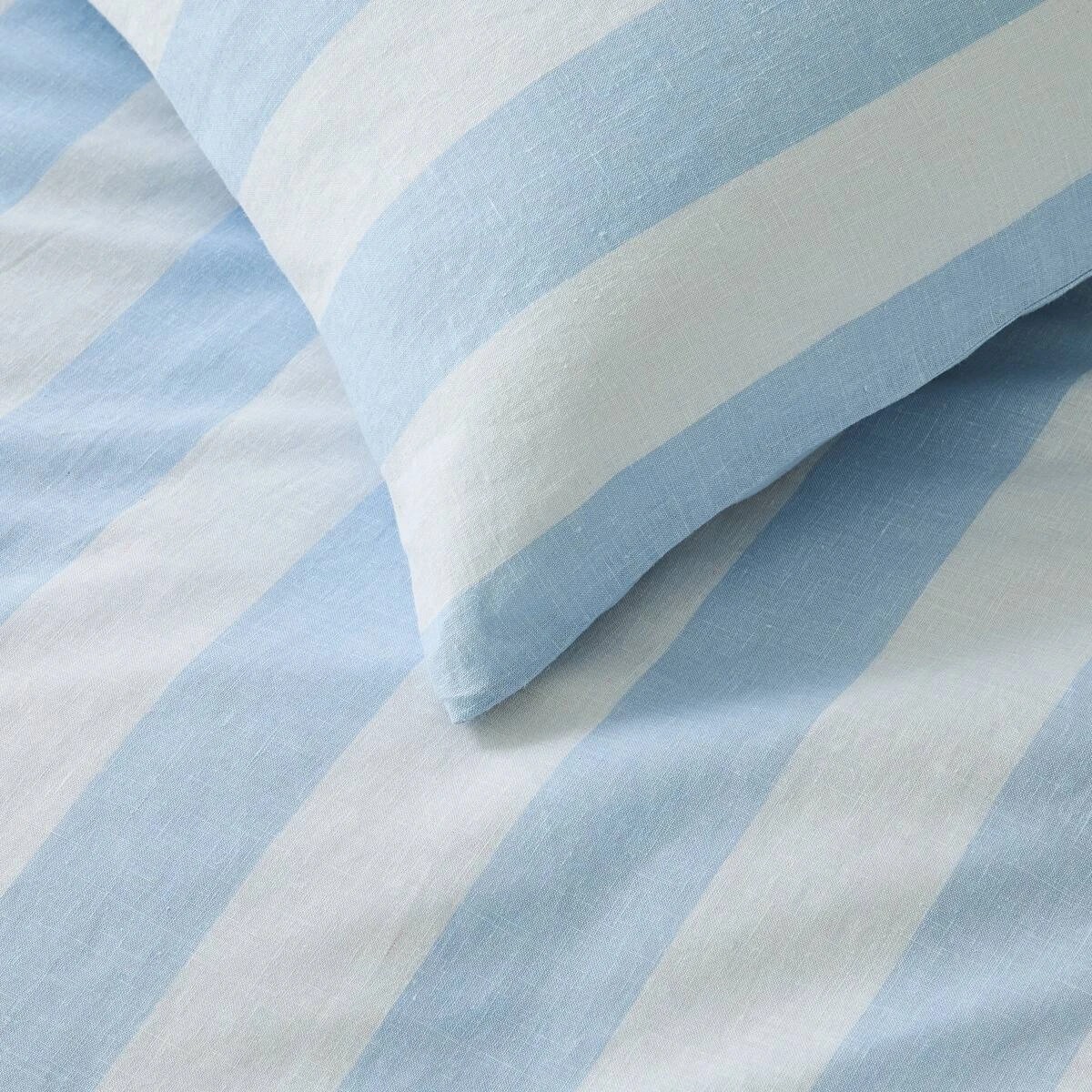3 Stripe Linen Cotton Quilt Cover Set - Queen Bed, Blue, 3 of 7