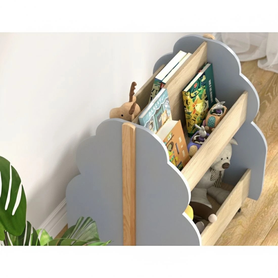 4 Keezi Kids Toy Box Bookshelf Storage Bookcase Organiser Display Shelf - Grey, 4 of 5