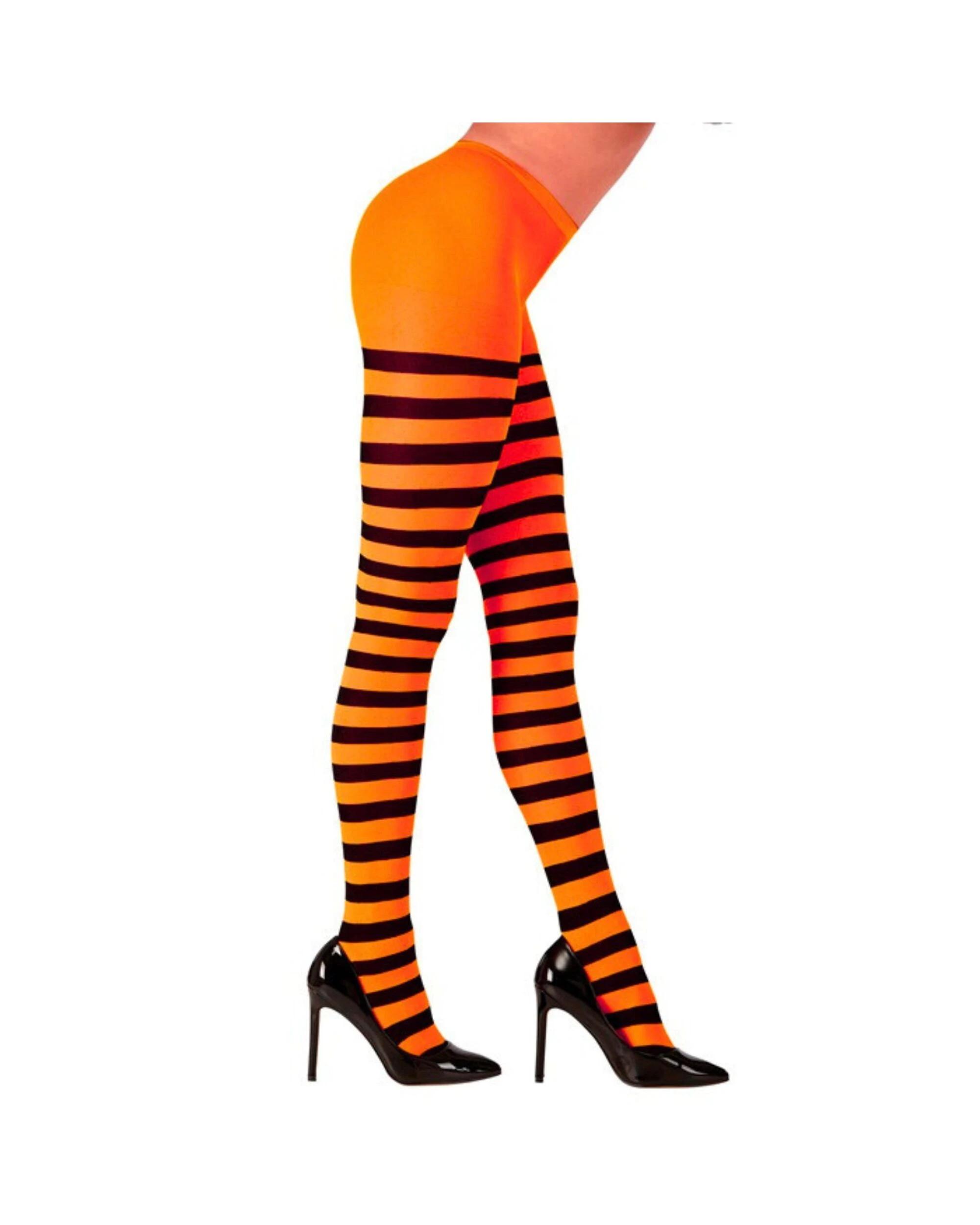 1 Widann Adult Striped Stockings ORANGE, 1 of 3