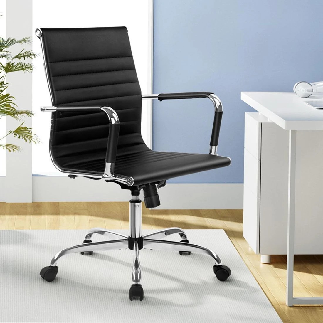 3 Artiss Office Chair Conference Chairs PU Leather Mid Back - Black, 3 of 8