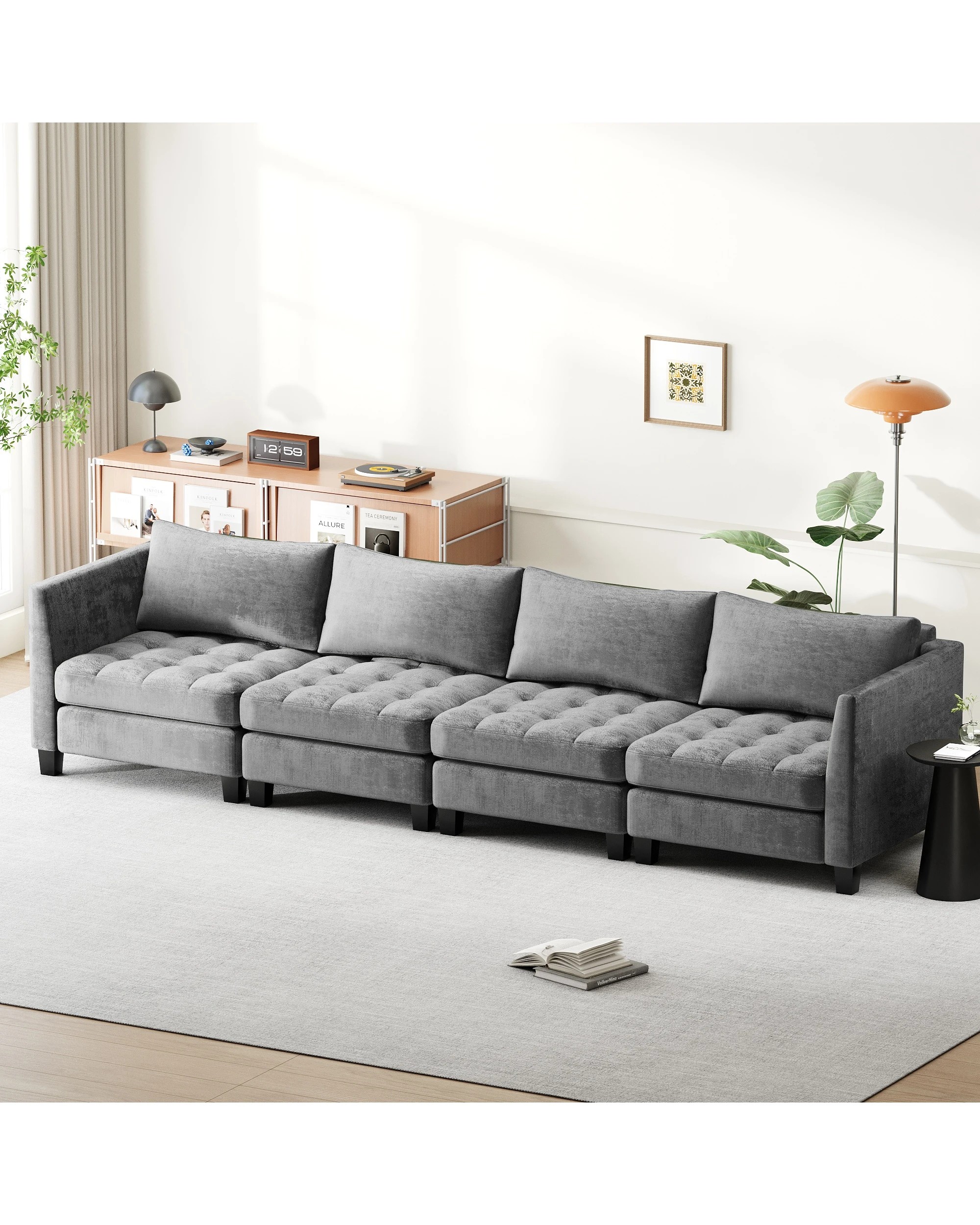 2 Advwin 4 Seaters Sofa Chenille Fabric   - Grey, 2 of 7