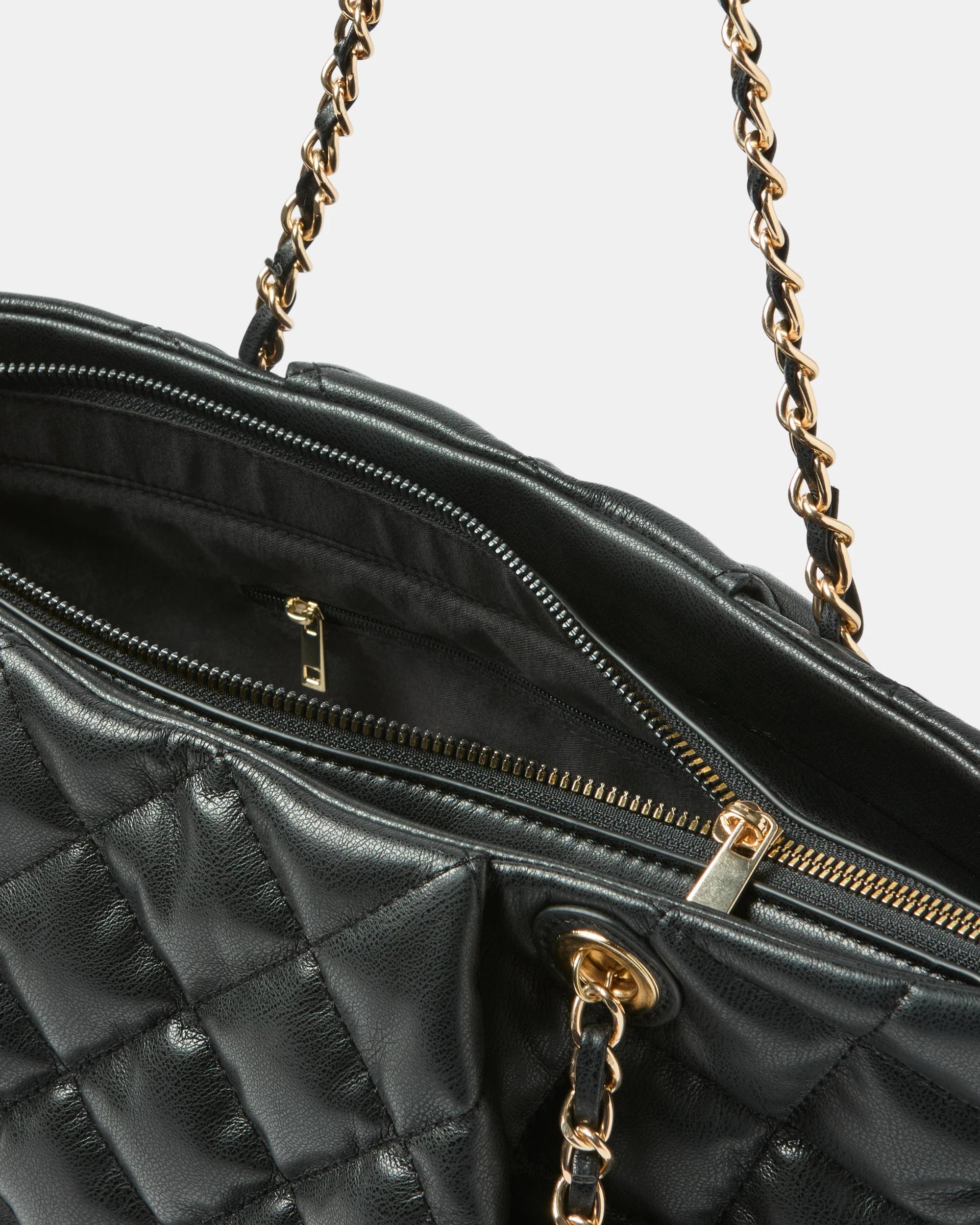 3 Quilted Chain Tote Bag Black, 3 of 6