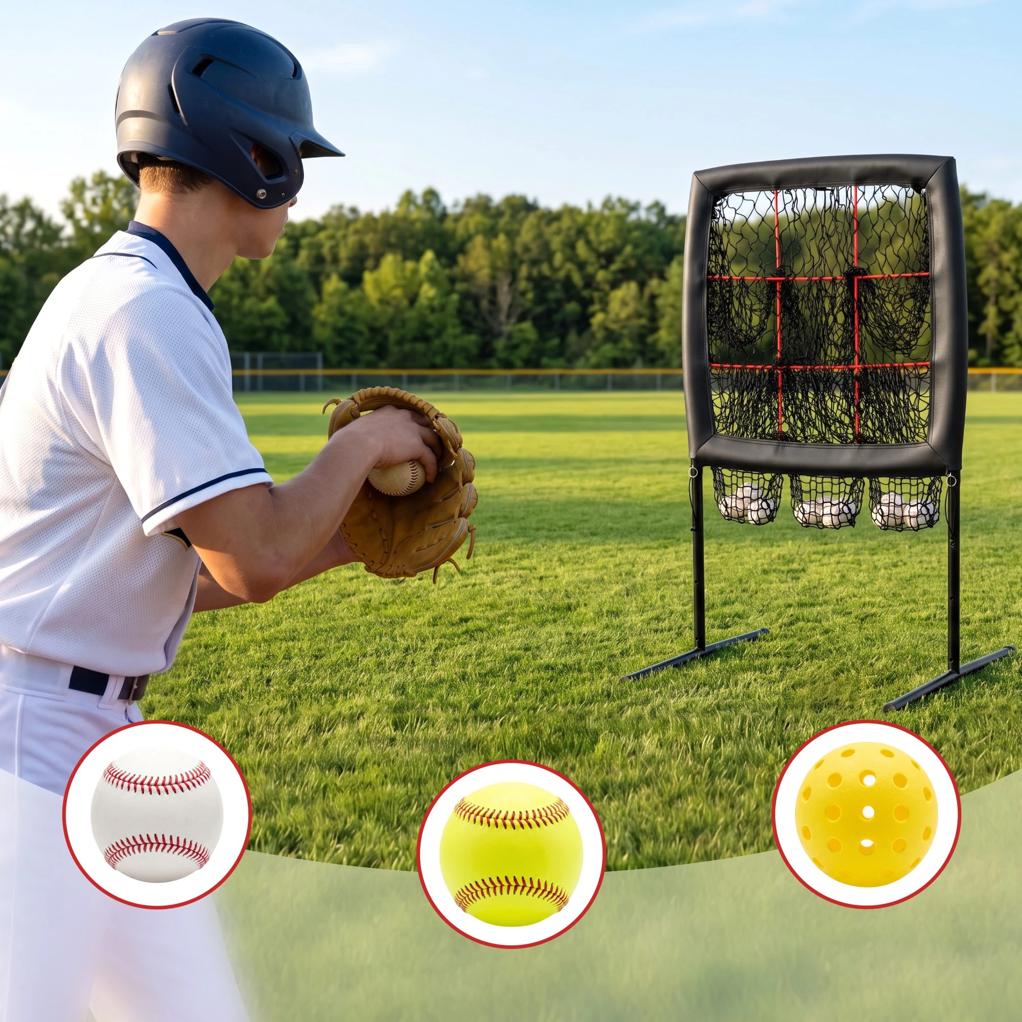 8 Everfit Baseball Pitching Net Training Target Softball Practice 9 Hole - Black, 8 of 9